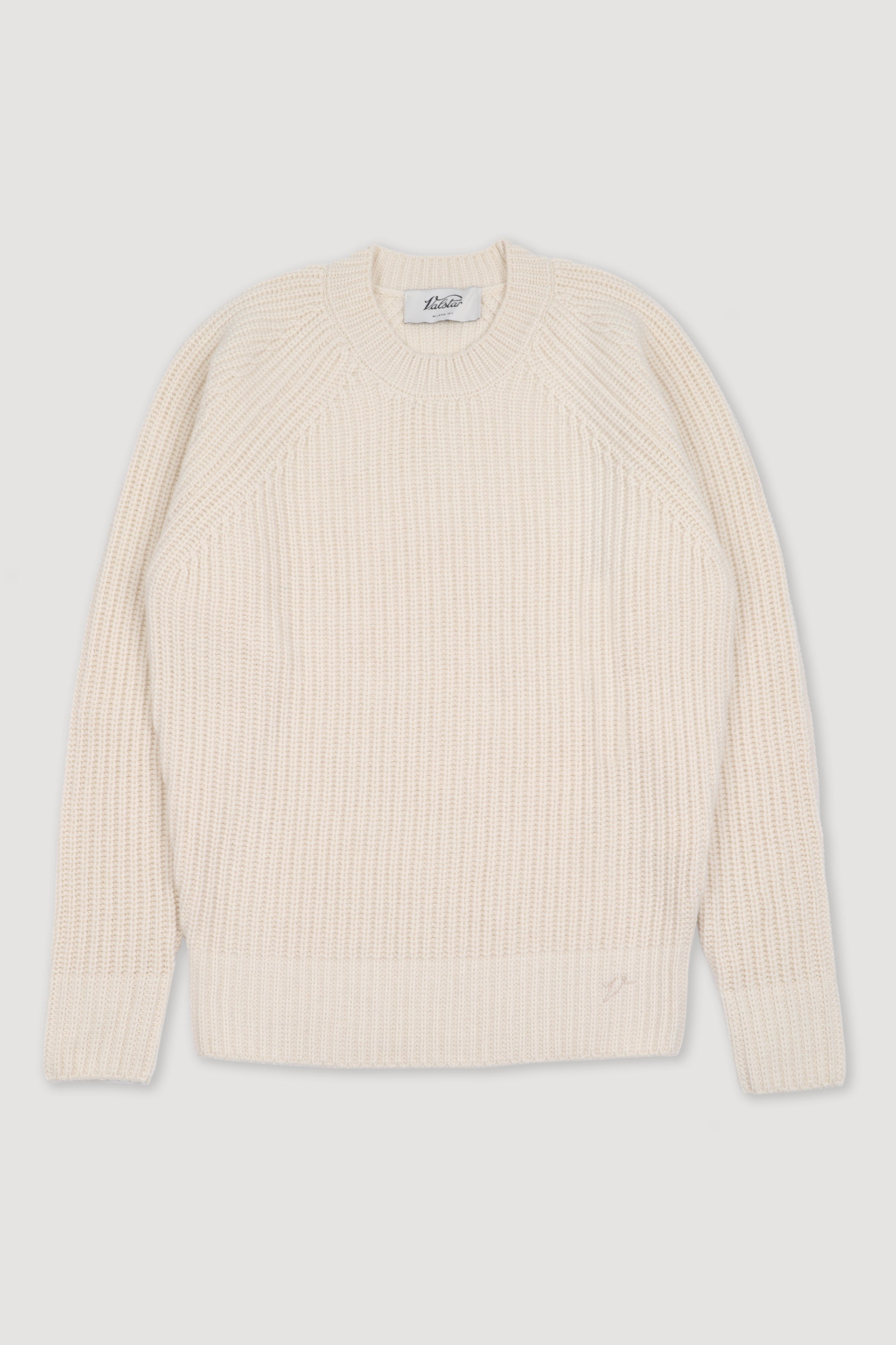 CASHMERE, RIBBED CREWNECK - Champignon