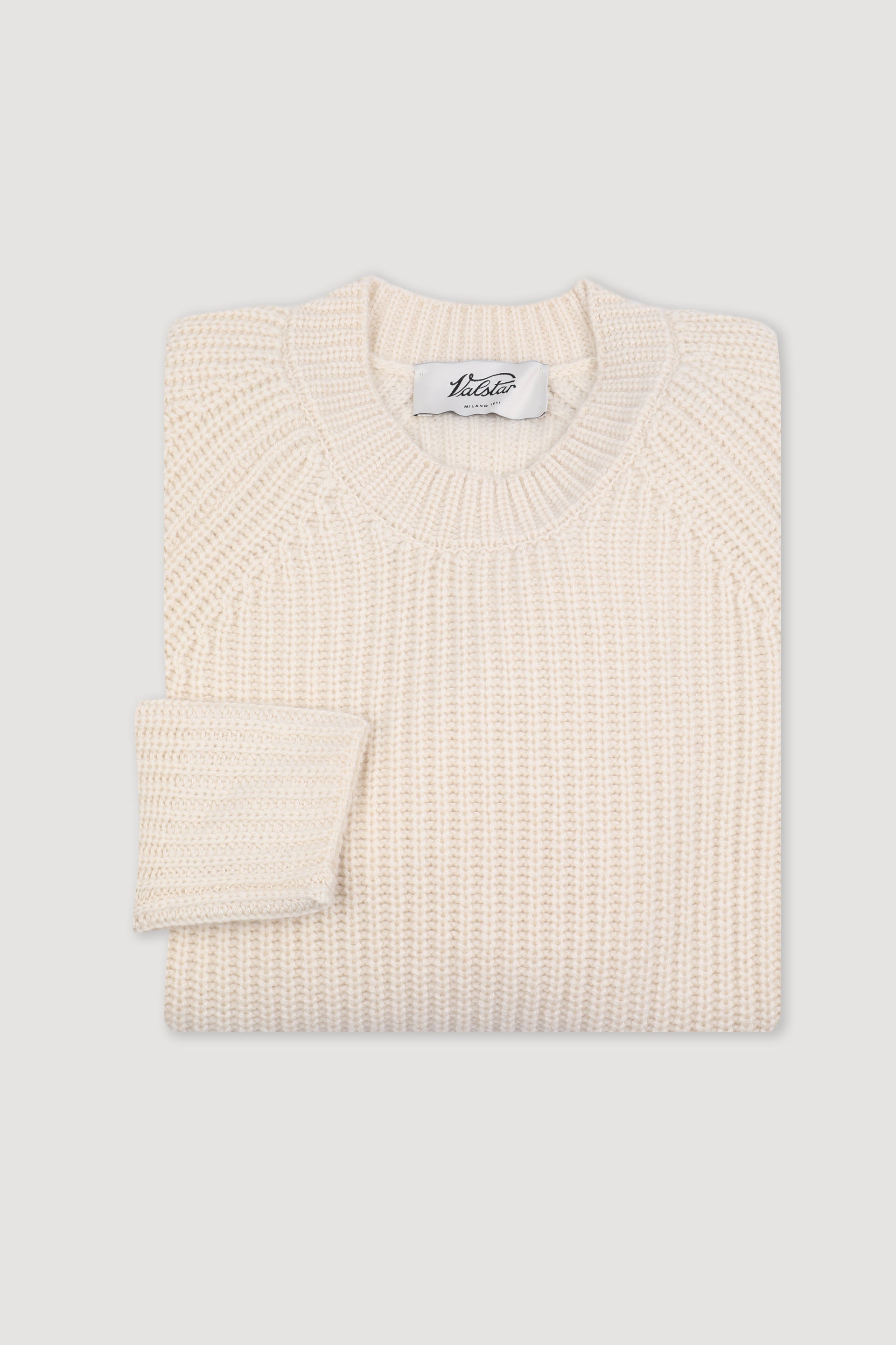 CASHMERE, RIBBED CREWNECK - Champignon
