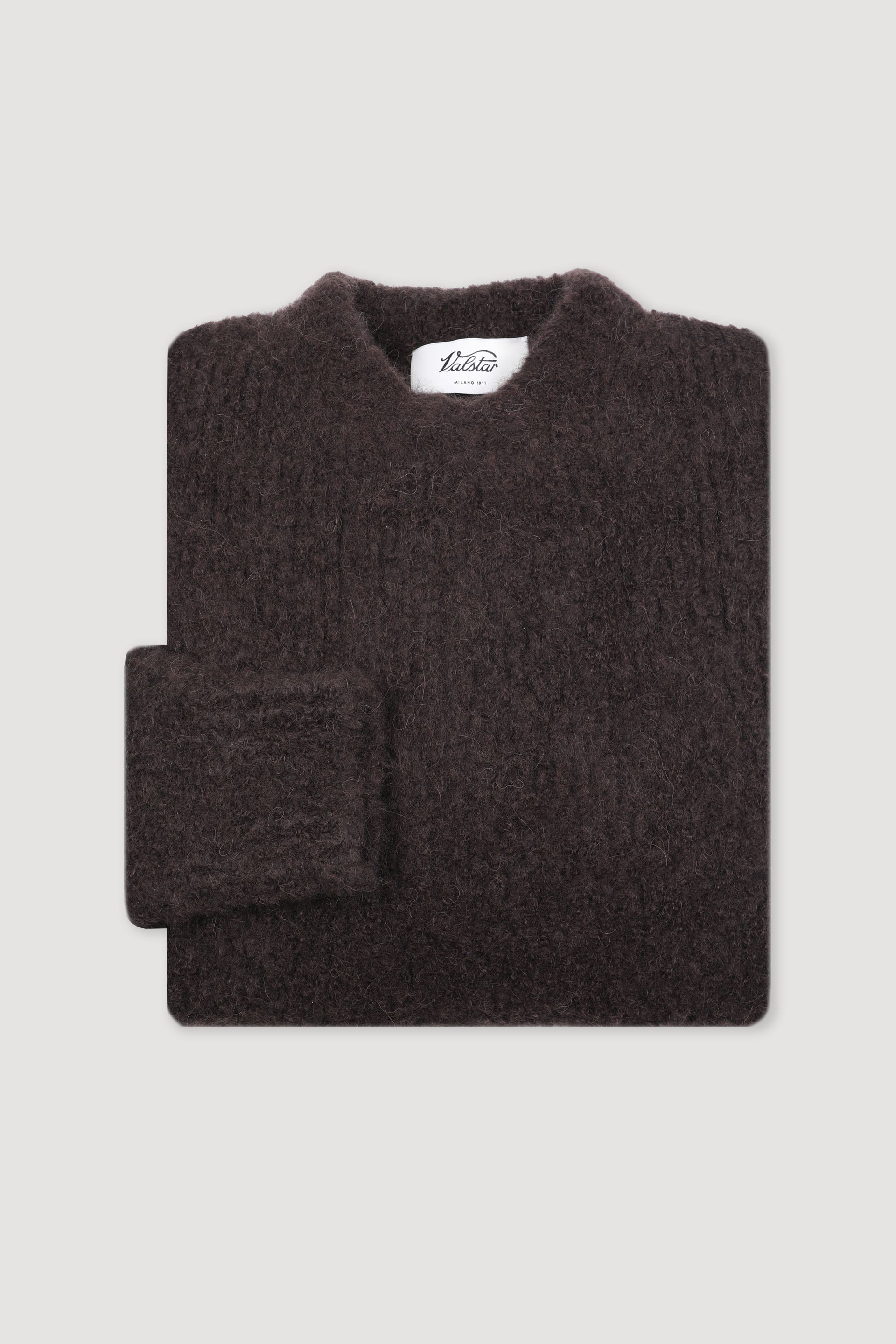 Maglia girocollo con filato bouclè in misto cashmere-alpaca-seta. Marrone - Moro