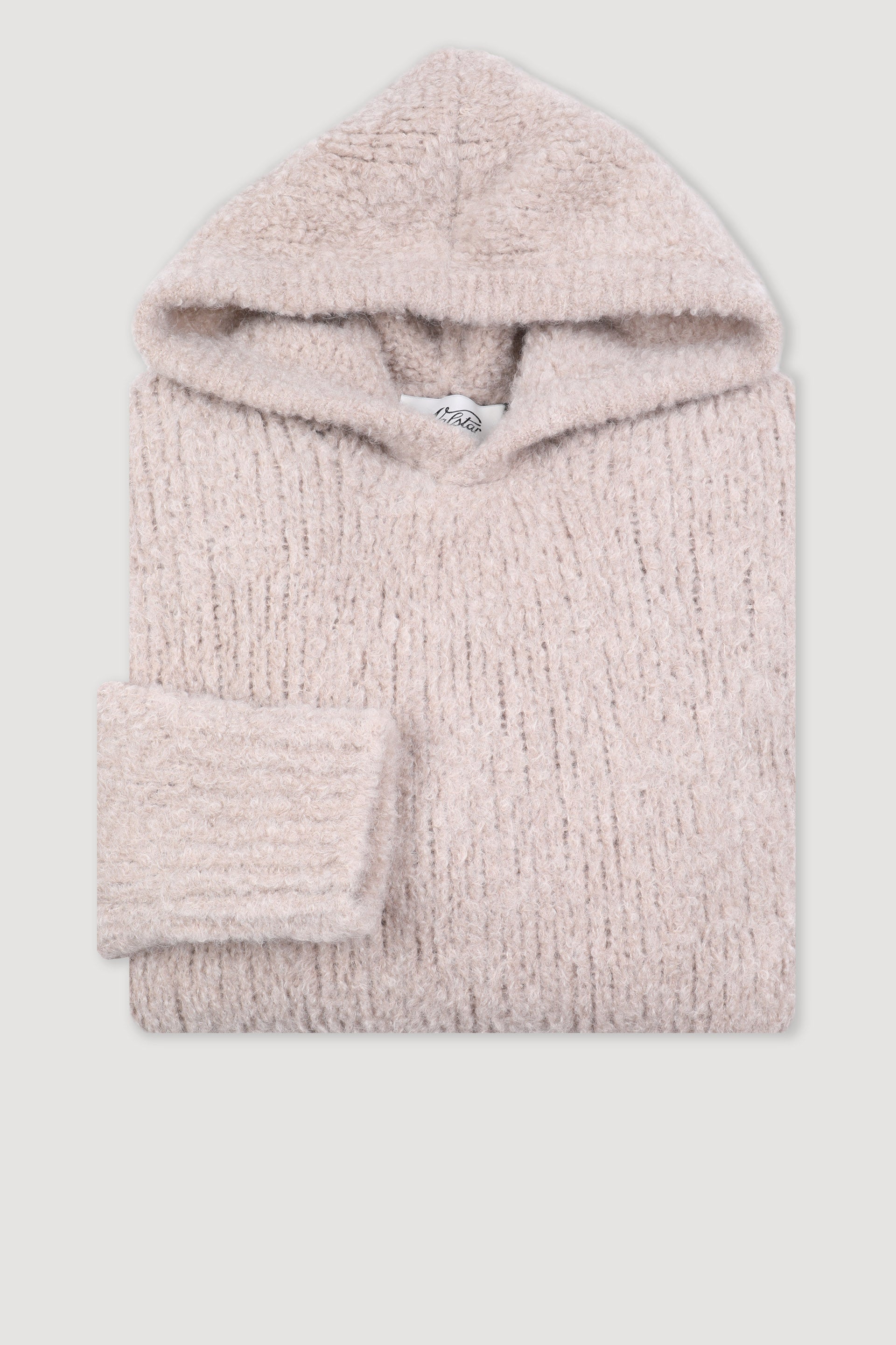 Maglia con cappuccio in  filato bouclè in misto cashmere-alpaca-seta. Beige - Sable