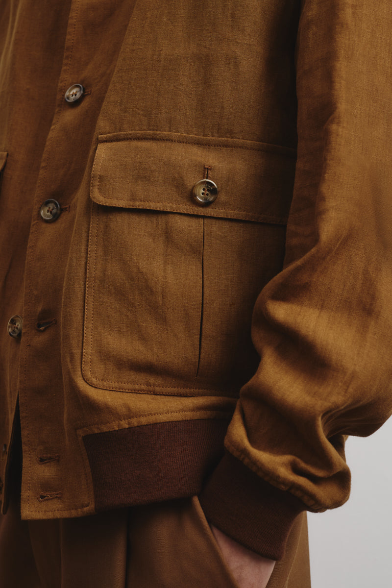 Giubbotto Valstarino in lino, sfoderato. Marrone - Cognac