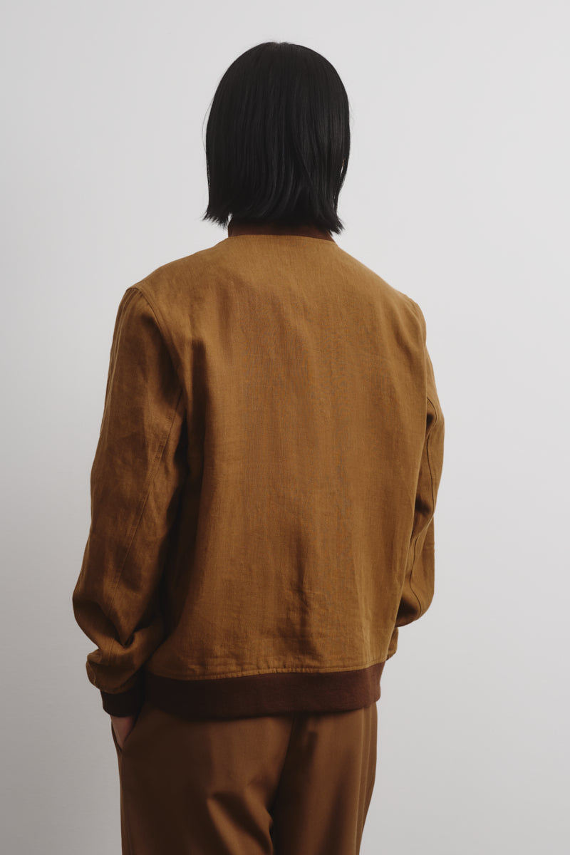 Giubbotto Valstarino in lino, sfoderato. Marrone - Cognac