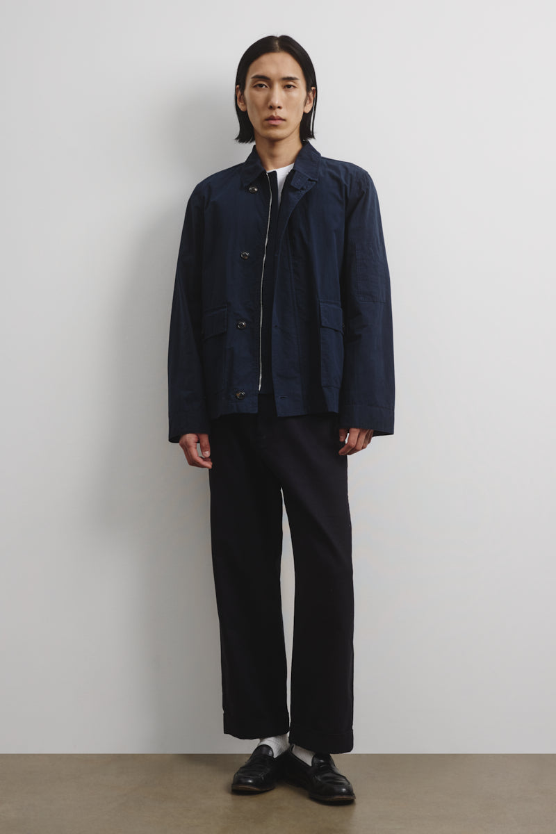 Unlined work jacket in water repellent cotton-nylon fabric. - Navy blu