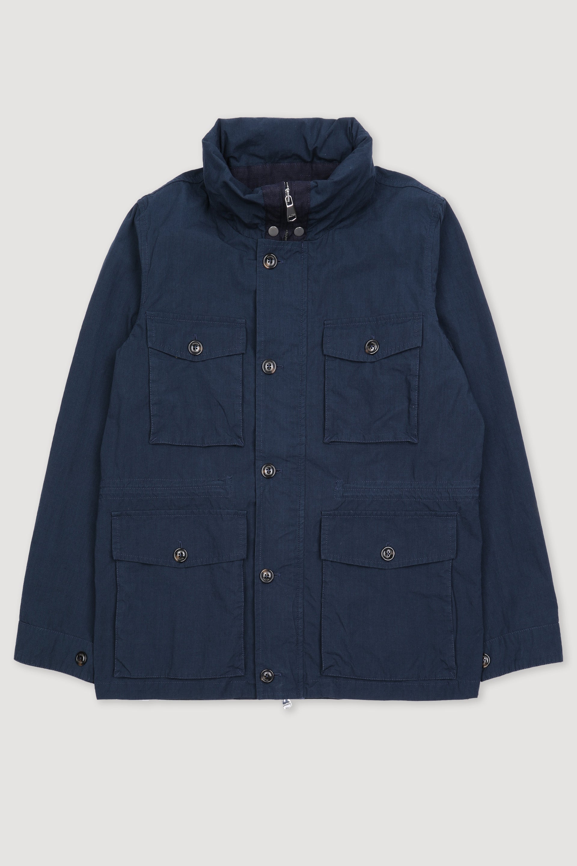 FIELD JACKET CAPPUCCIO ASCOMPARSA, SFODERATO, TESSUTO GIAPPONESE COTONE/NYLON WR, FINISSAGGIO VINTAGE - Navy blue