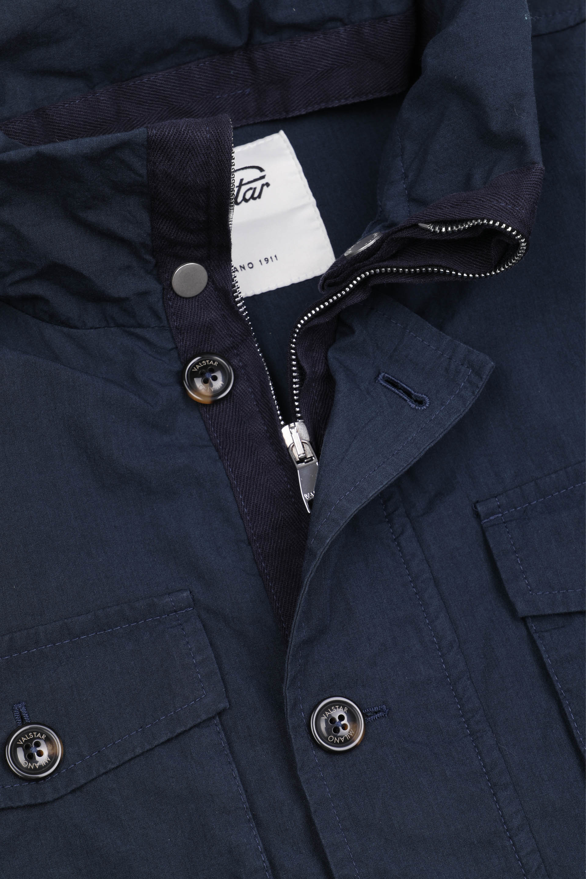 FIELD JACKET CAPPUCCIO ASCOMPARSA, SFODERATO, TESSUTO GIAPPONESE COTONE/NYLON WR, FINISSAGGIO VINTAGE - Navy blue