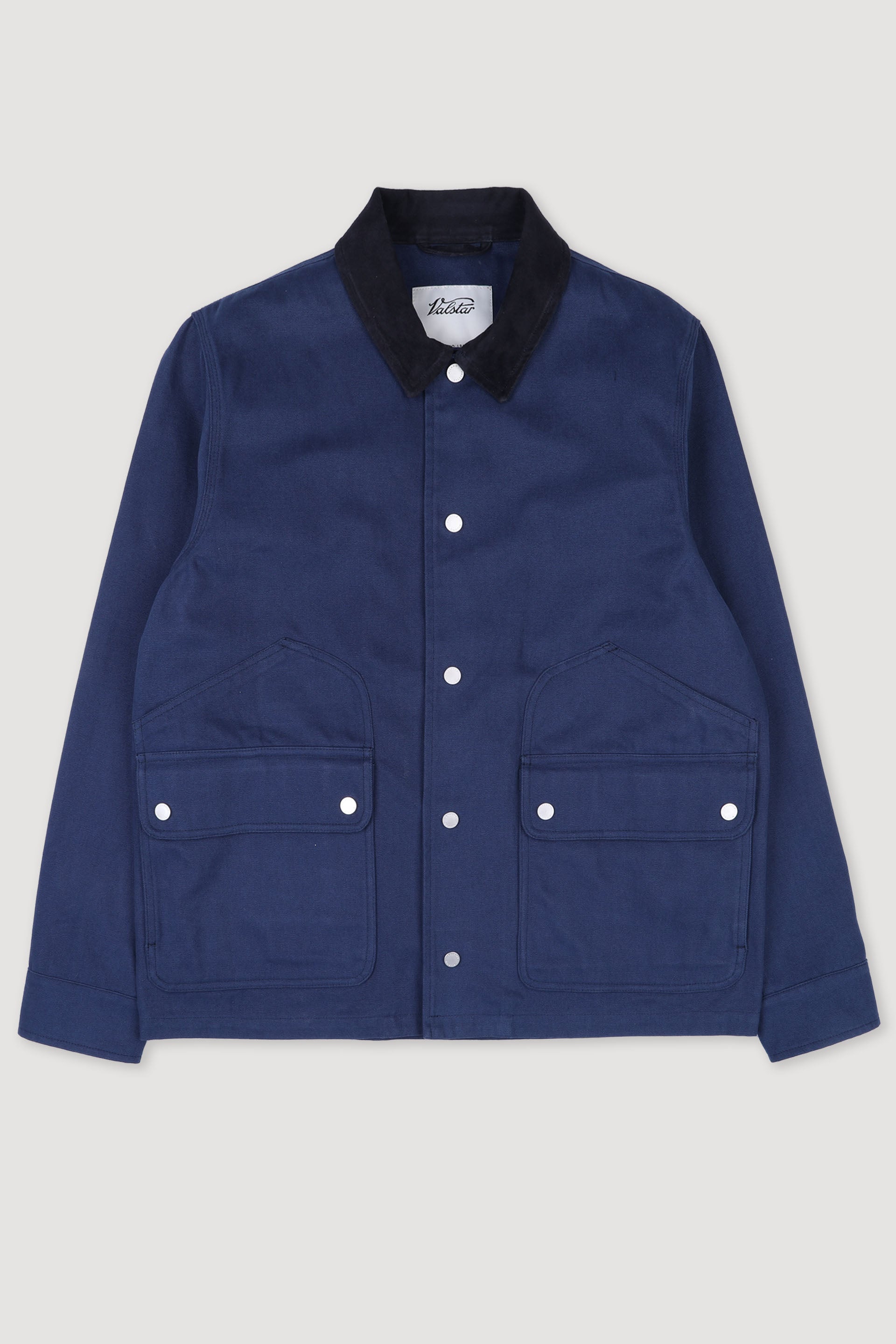 Unlined work Jacket in cotton canvas with suede collar Blue