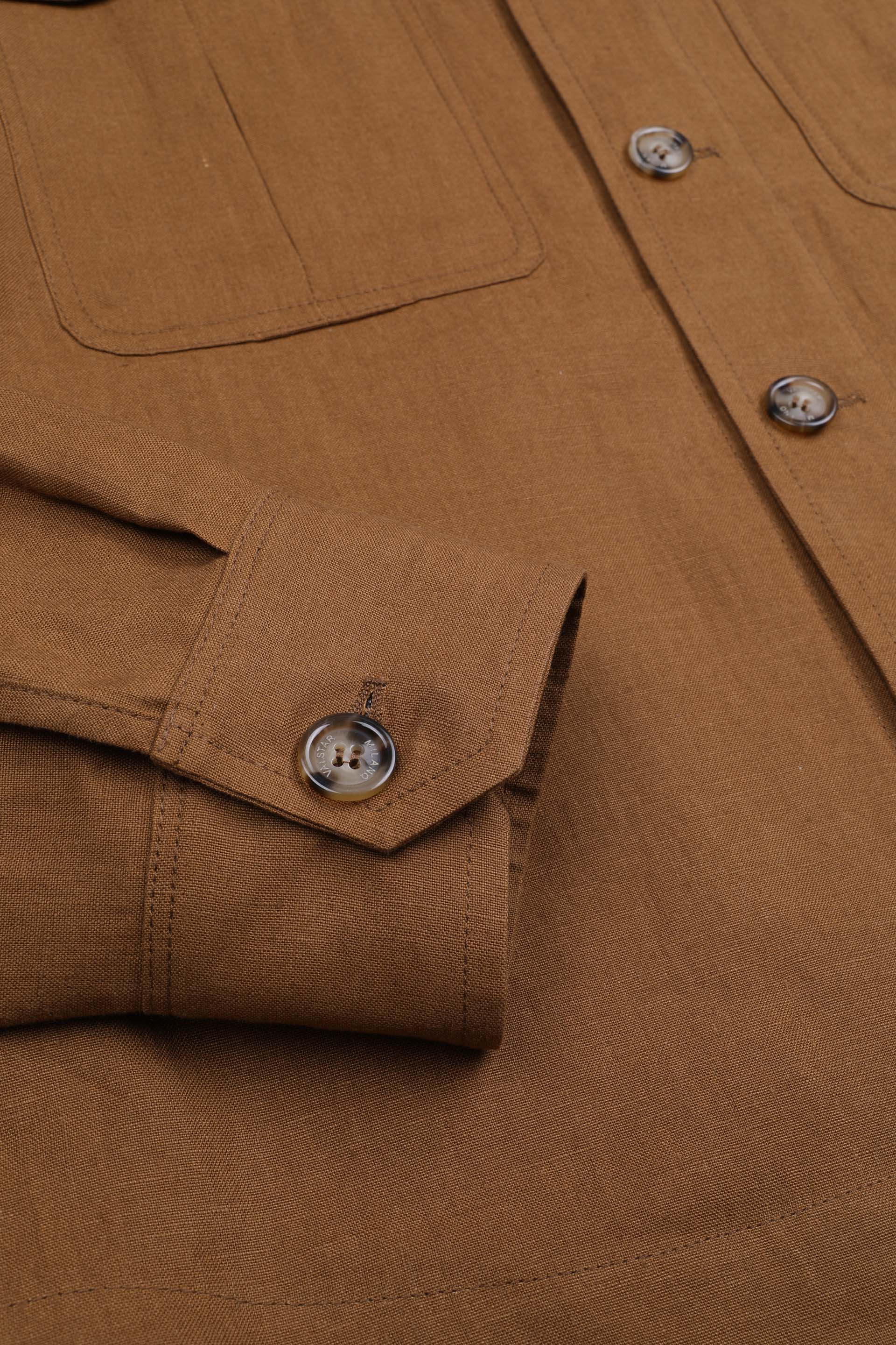 ANTONIO OVERSHIRT , SFODERATA, LINO - Cognac