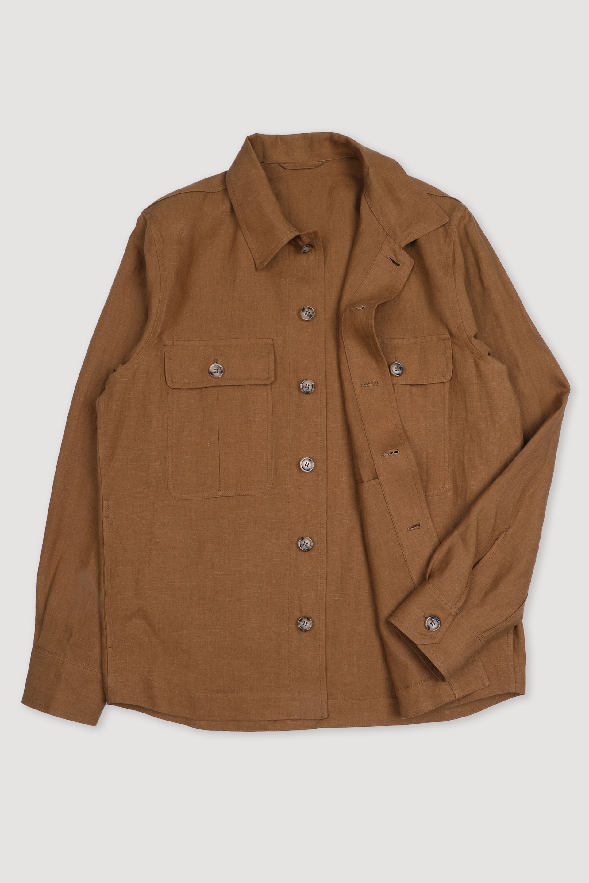 ANTONIO OVERSHIRT , SFODERATA, LINO - Cognac