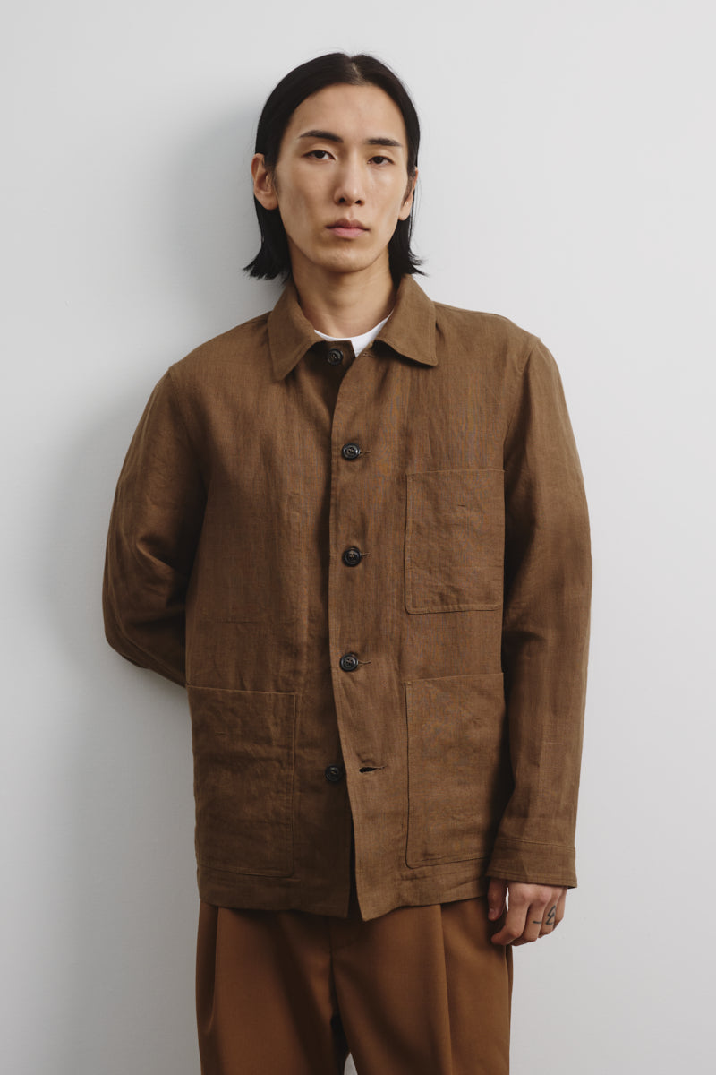 Work jacket Luke in lino, sfoderata. Marrone - Ghianda