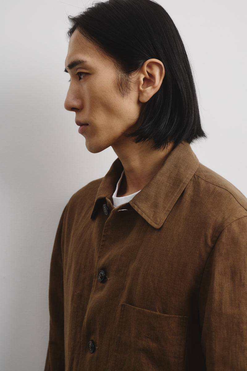 Work jacket Luke in lino, sfoderata. Marrone - Ghianda