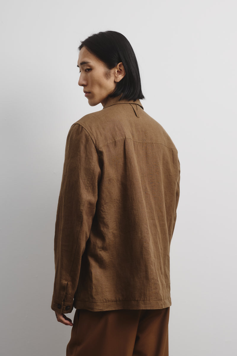 Work jacket Luke in lino, sfoderata. Marrone - Ghianda