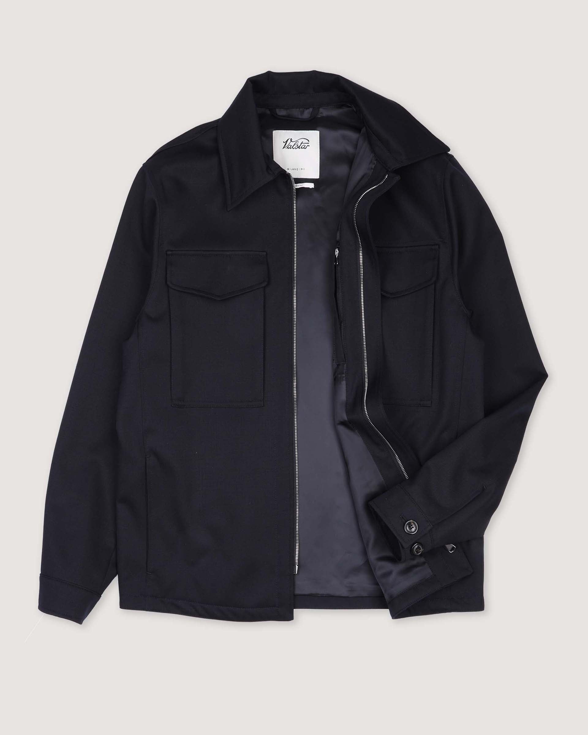 Overshirt Gus in twill di pura lana vergine pettinata water repellent, foderata. Blu - Navy