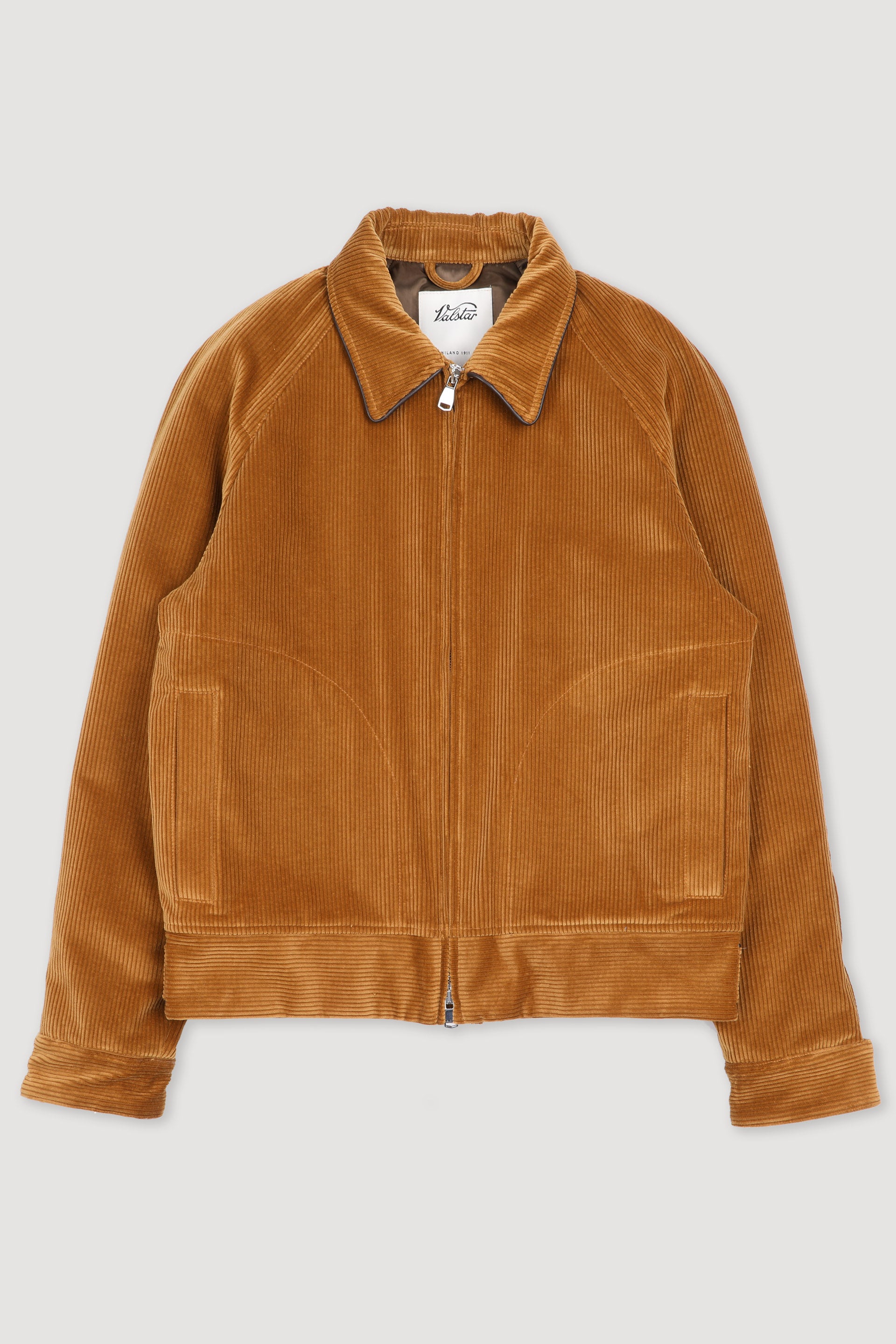 Padded zip jacket in stretch cotton corduroy. Orange - Ocher