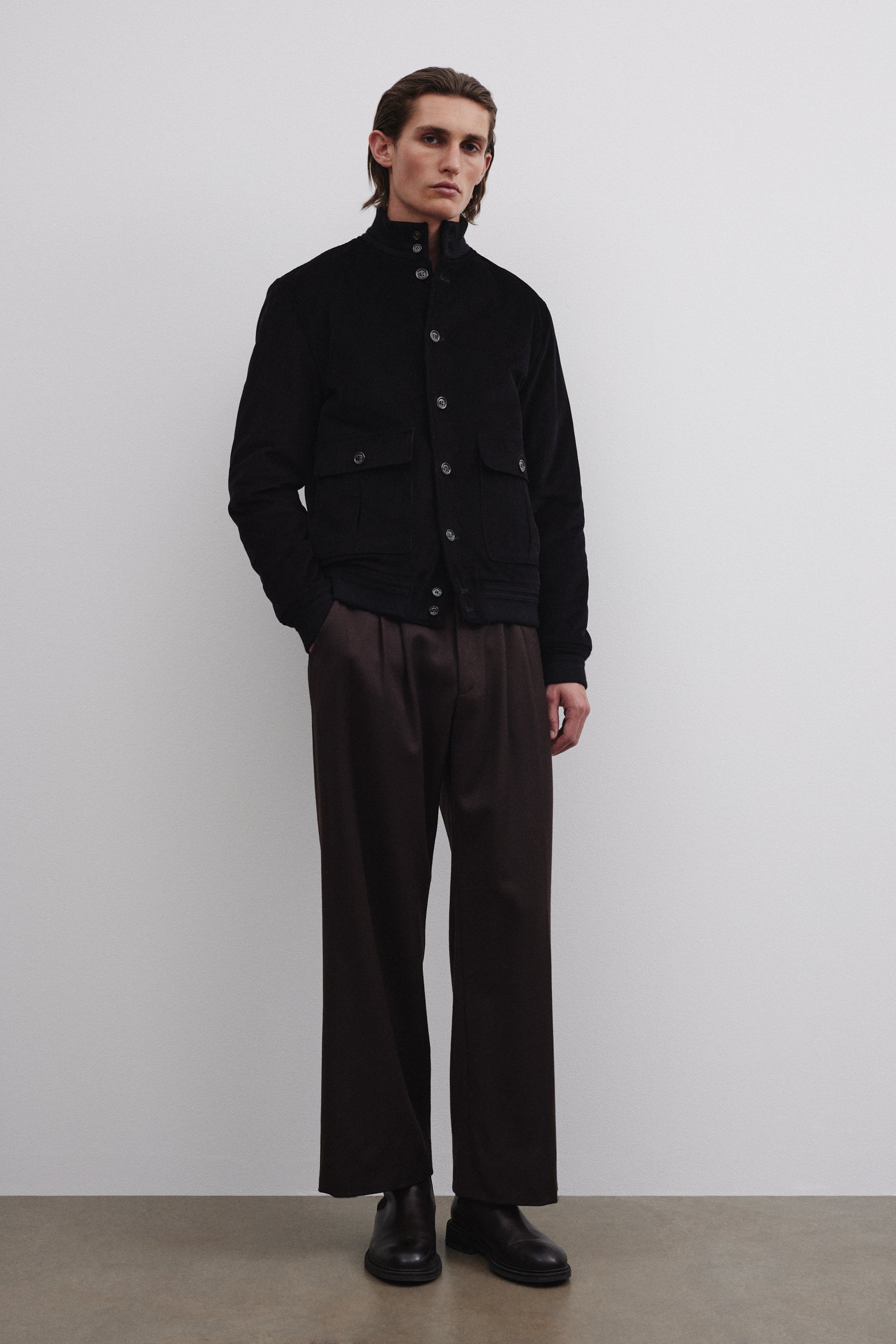 Padded Valstarino jacket in cotton corduroy. - Black