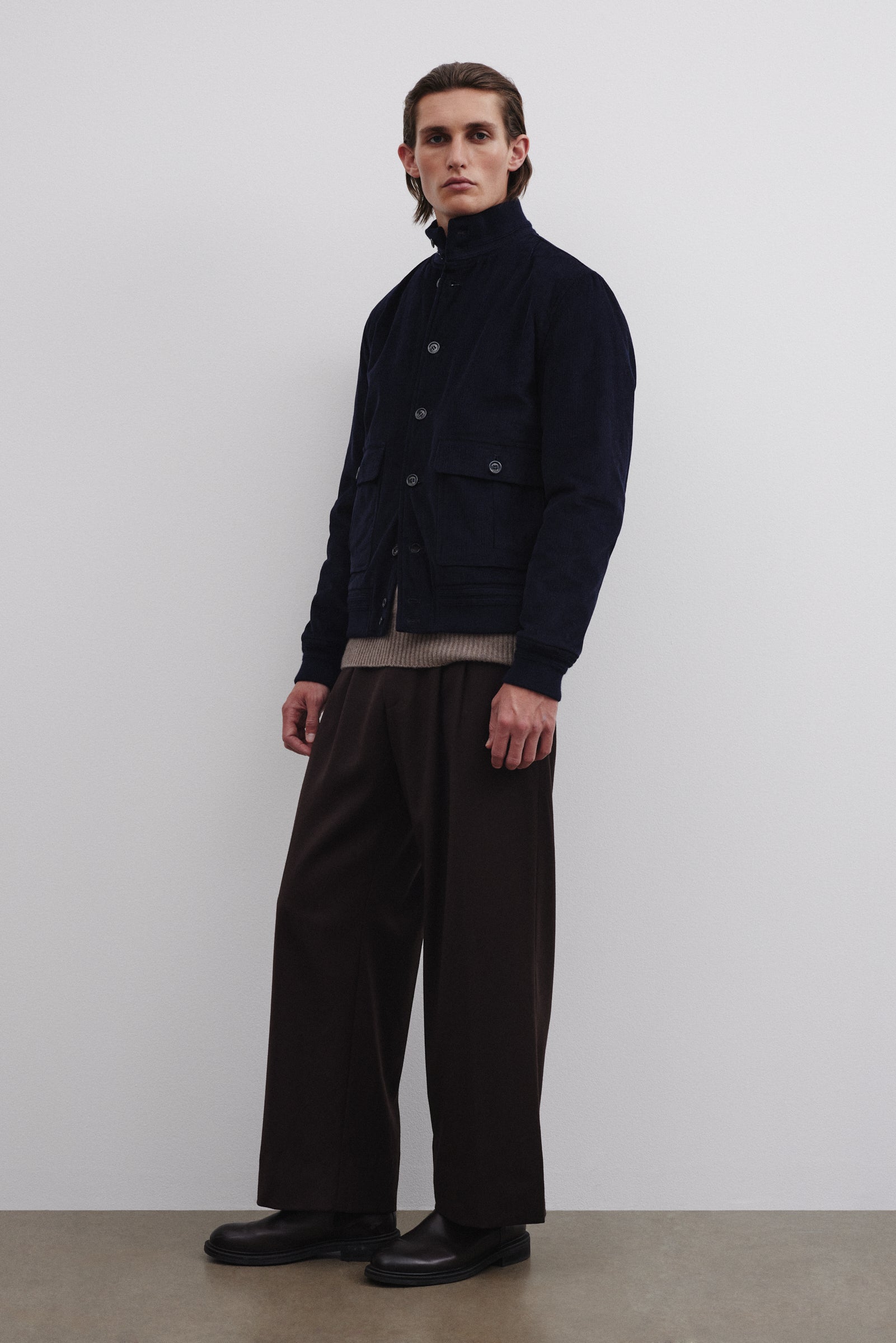 Padded Valstarino jacket in cotton corduroy. Blue - Navy