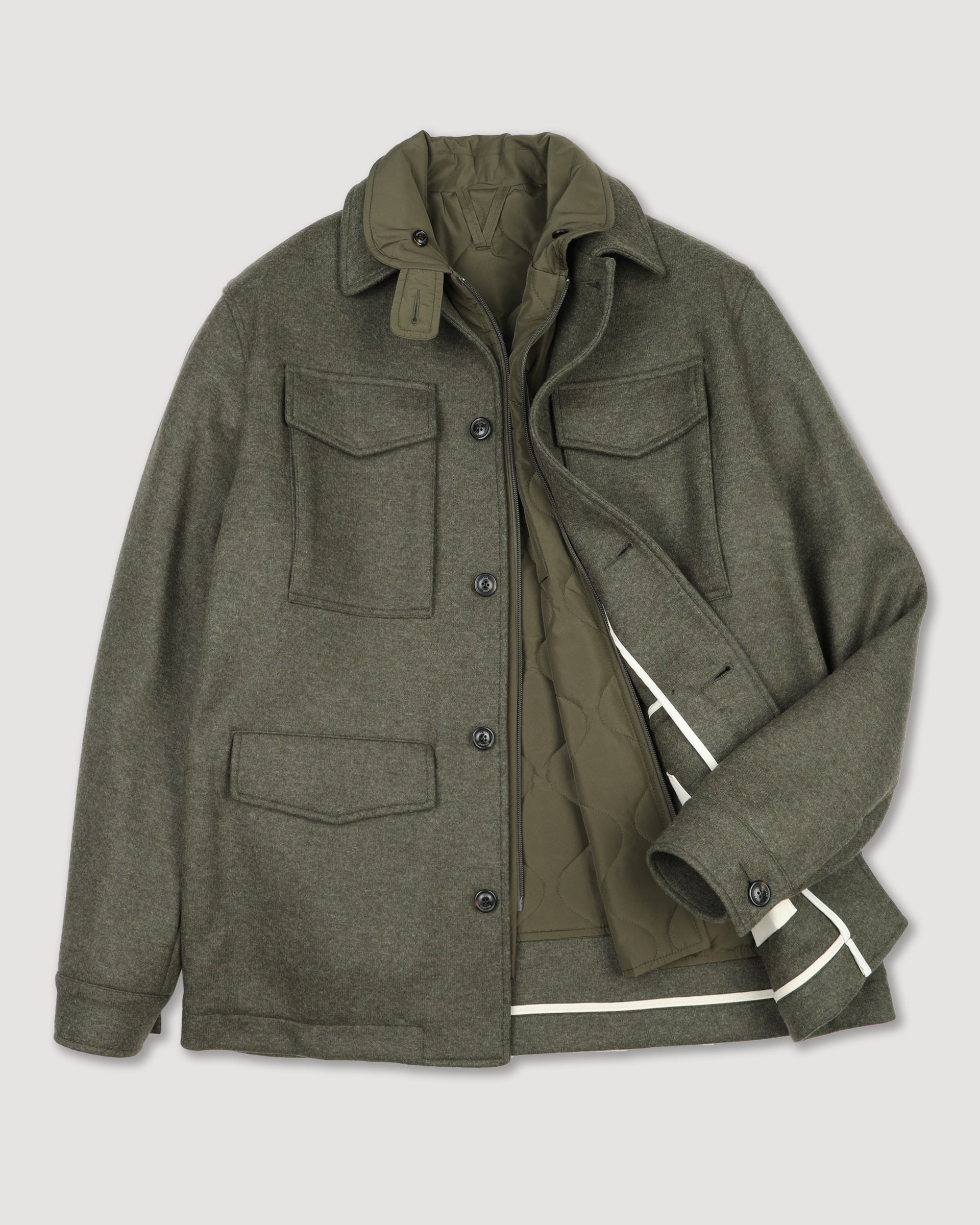 Field jacket Demetry in panno/jersey in misto lana con gilet interno trapuntato staccabile. Verde - Military green