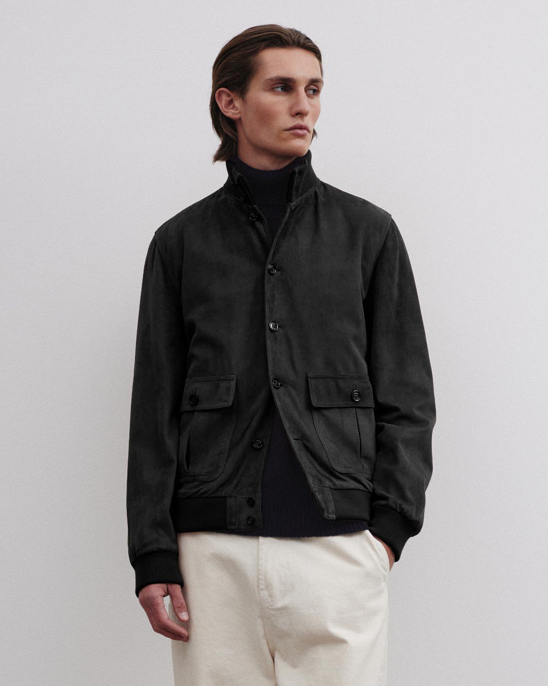 Lined Valstarino jacket in suede leather. Black - Nero scarico