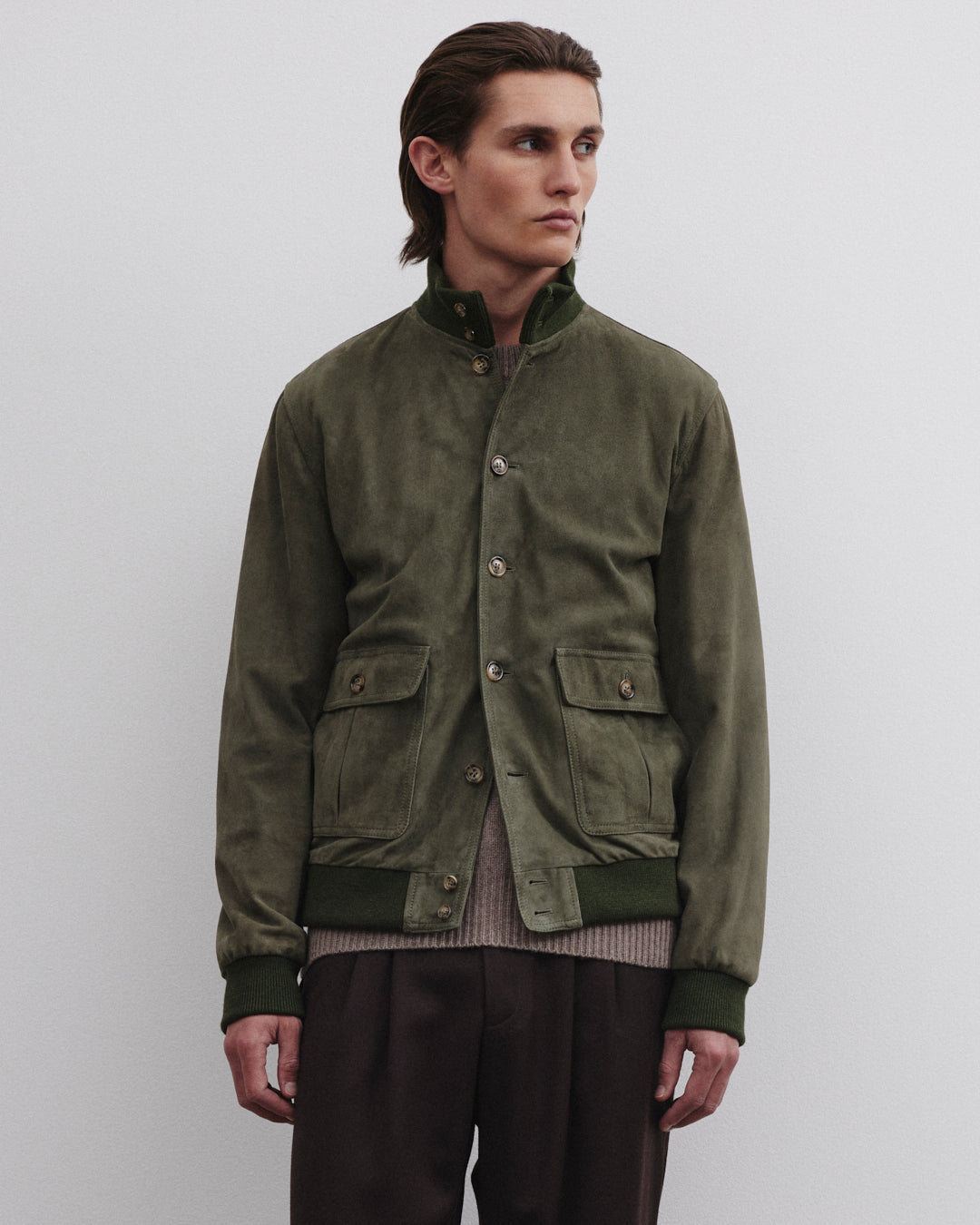 Lined Valstarino jacket in suede leather. Green - Felce