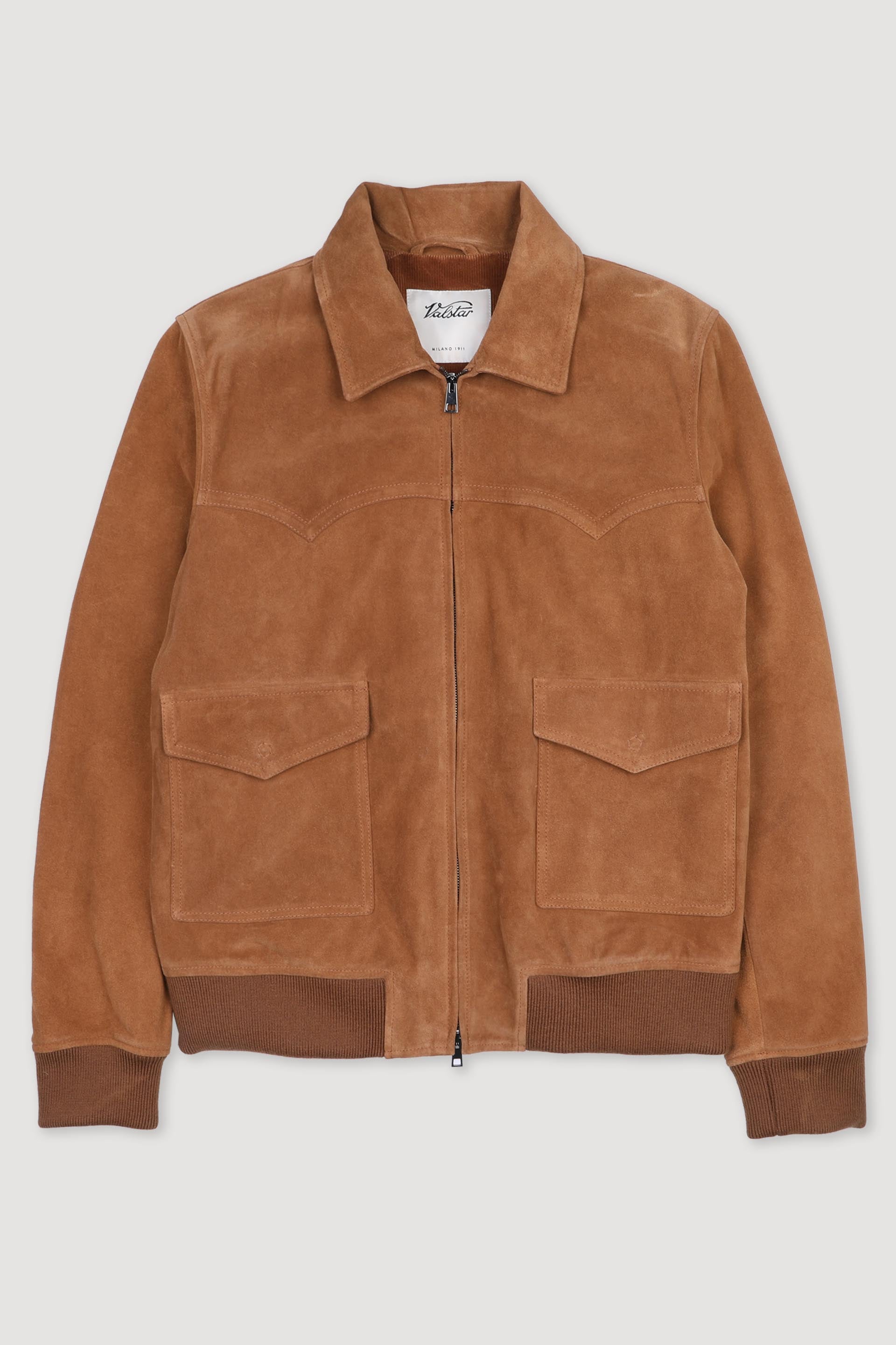 Lined jacket in rough suede with Western-style details. Brown - Miele