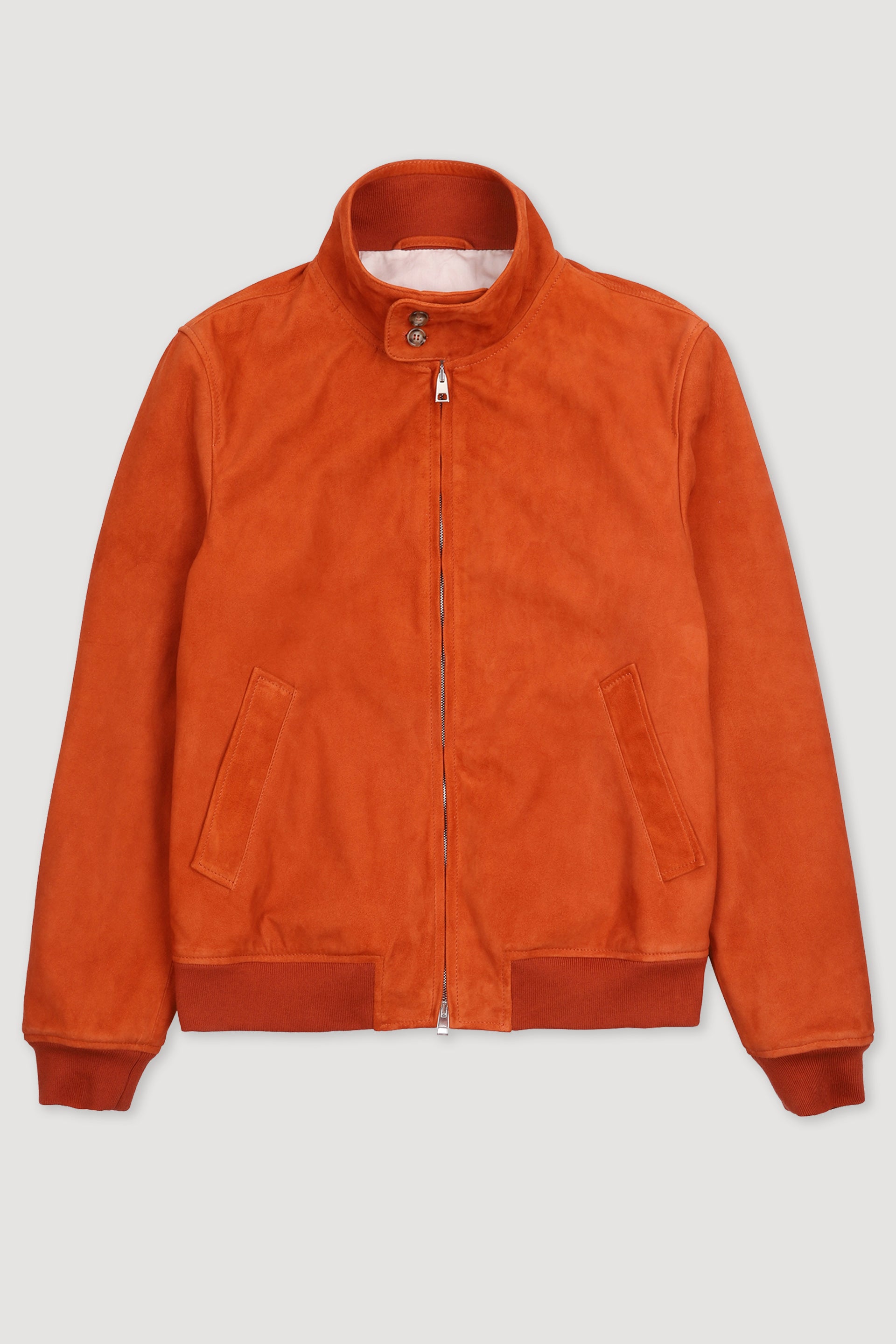 Lined biker jacket in suede leather Orange