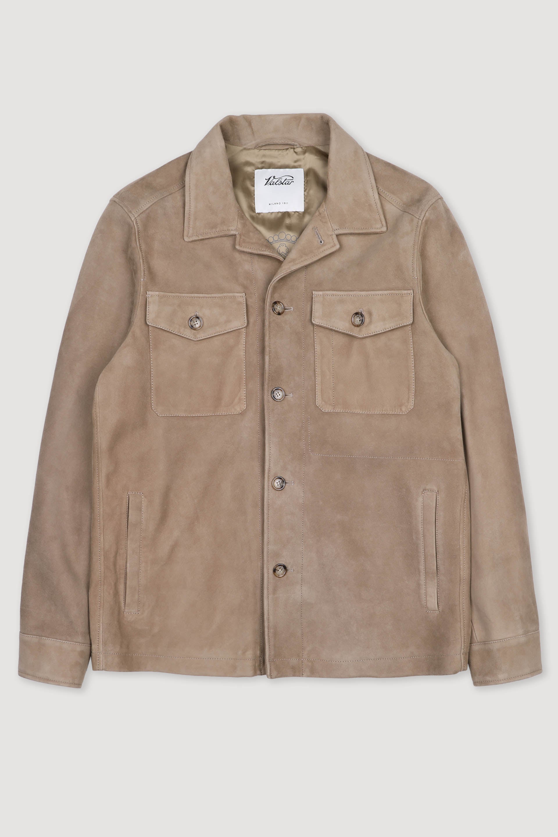 Lined overshirt in suede leather. Beige - Lenticchia