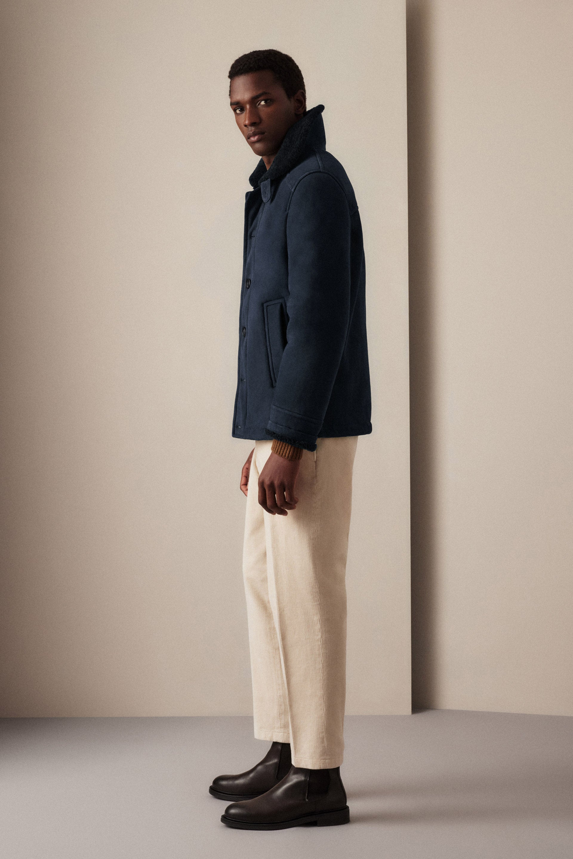 Deck jacket in montone suede - Dark blue