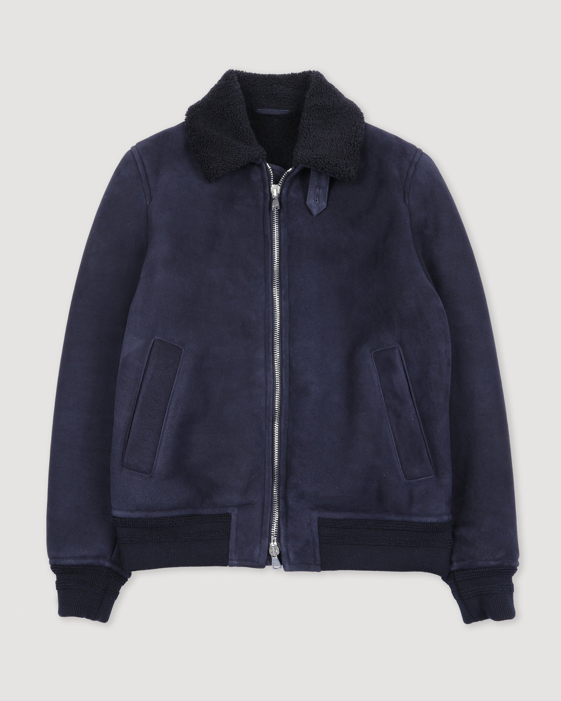 Shearling suede flight jacket. Blue - Dark blue