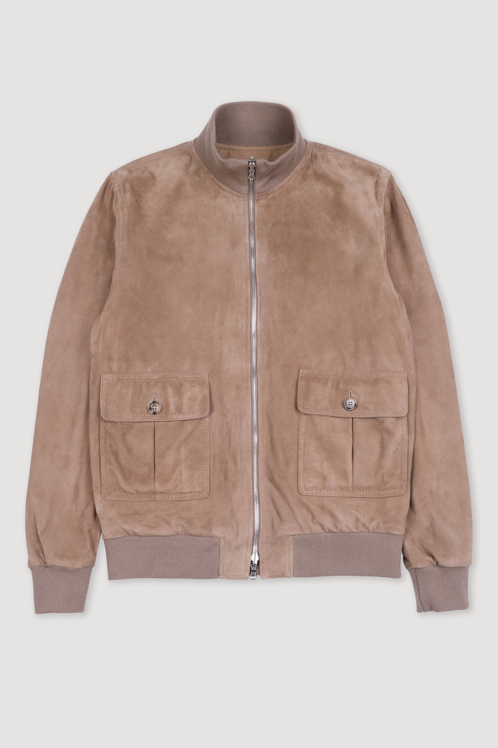 Reversible Zip jacket in suede leather and water repellent fabric. Bei