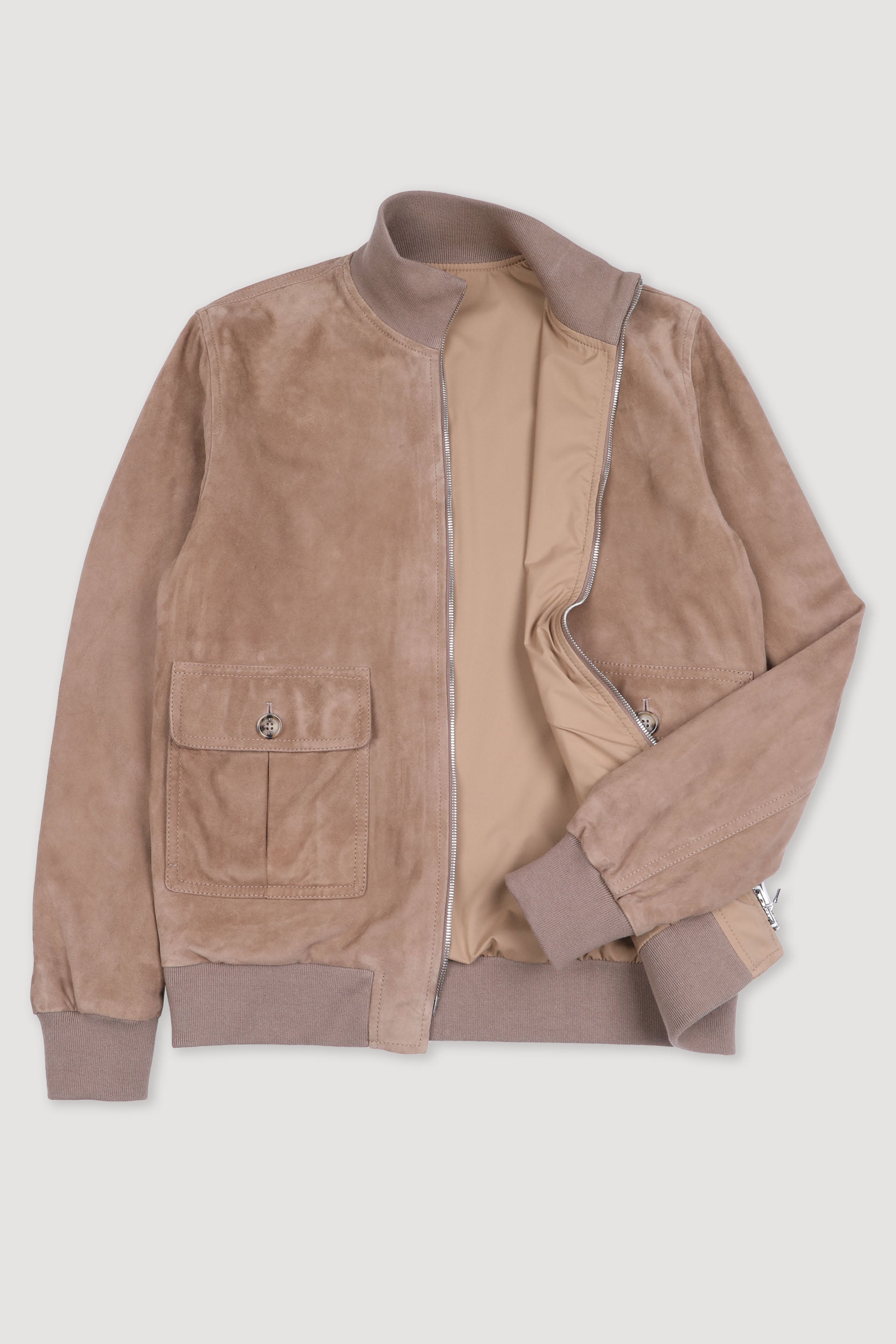 GIUBBOTTO REVERSIBILE CON ZIP, FODERATO, SUEDE/ WR NYLON - Greige