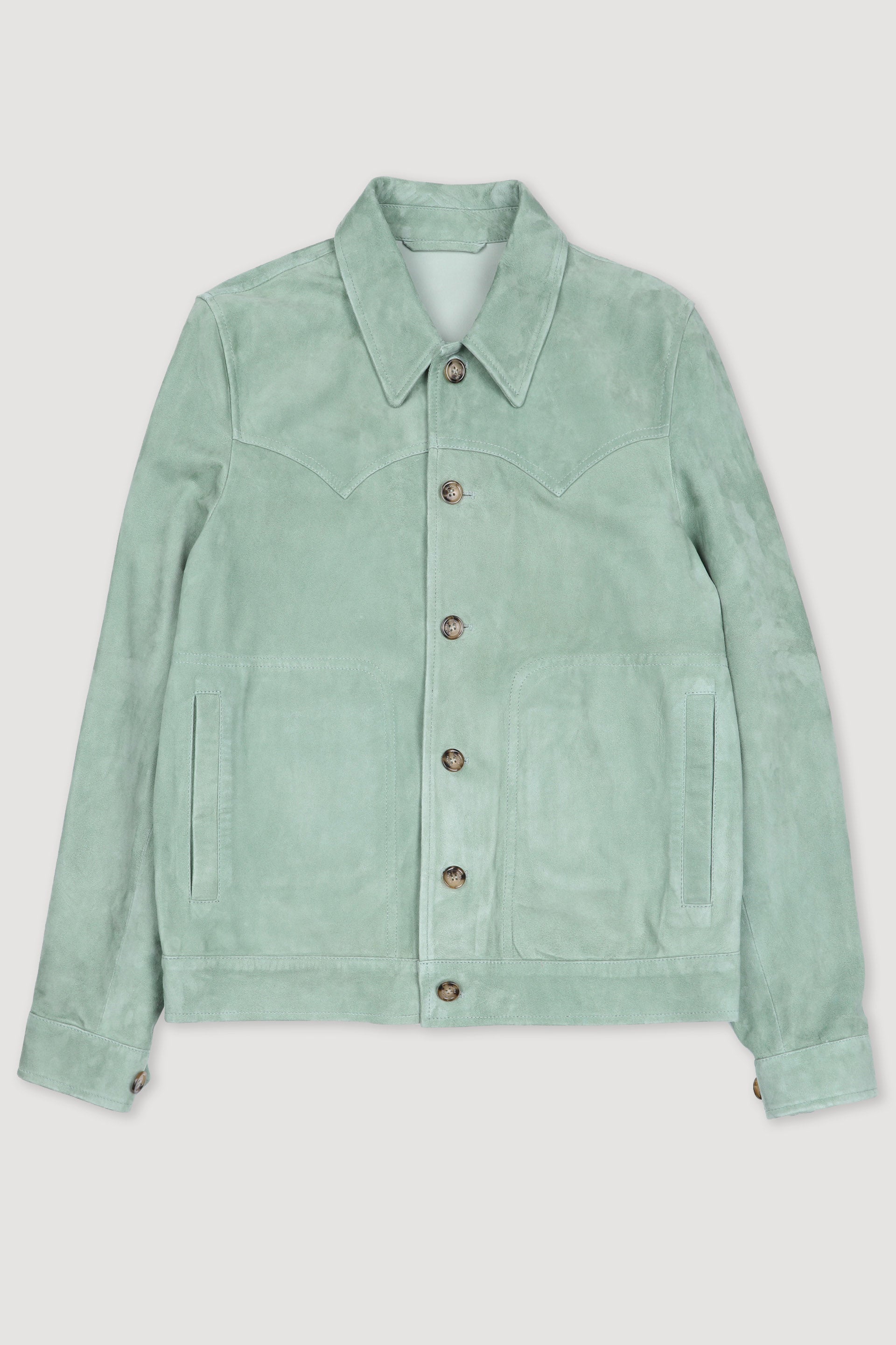 GIUBBOTTO CLINT CON BOTTONI, COLLO CAMICIA, SFODERATO, SOFT SUEDE - Smoke green