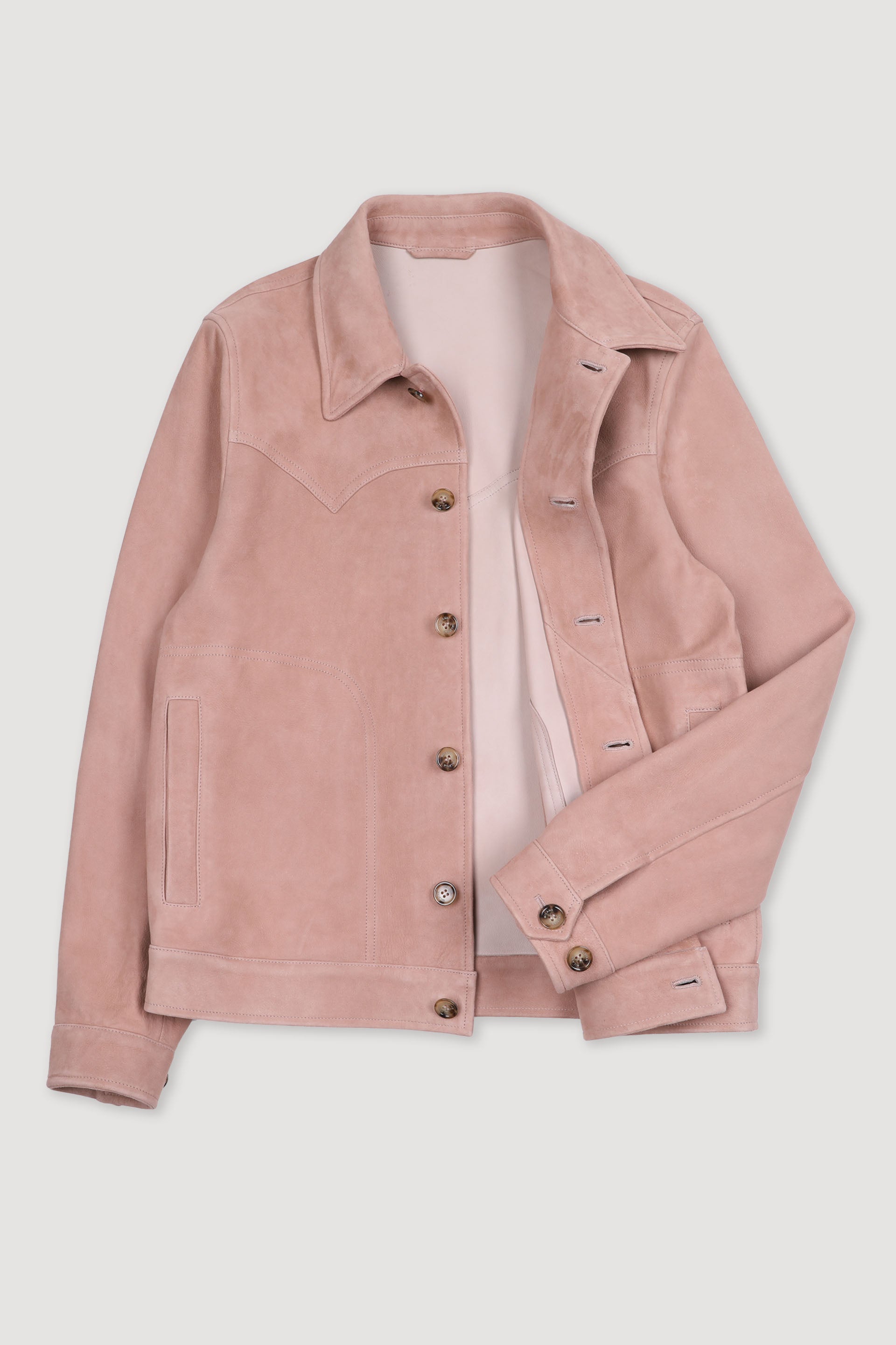 GIUBBOTTO CLINT CON BOTTONI, COLLO CAMICIA, SFODERATO, SOFT SUEDE - Wild flower rose