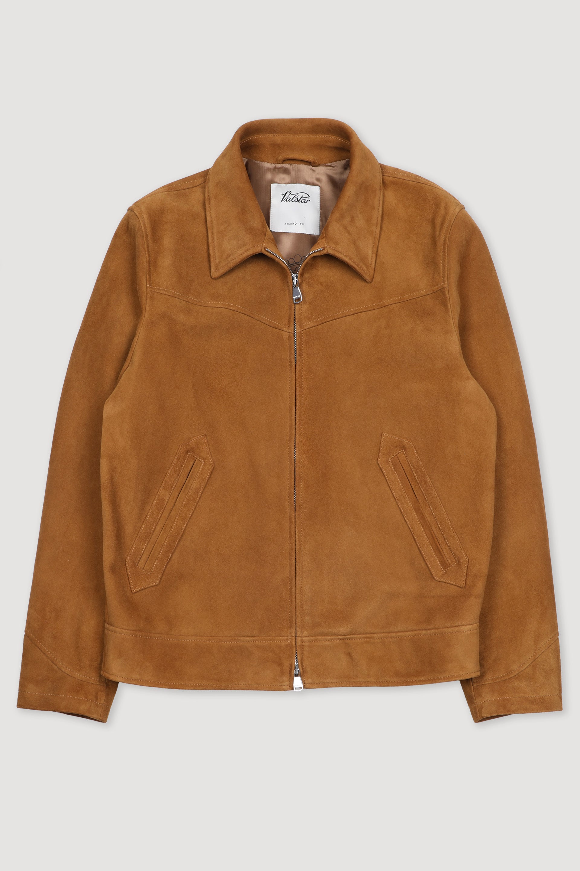 Lined jacket in suede leather with Western-style details. Brown - Ambr