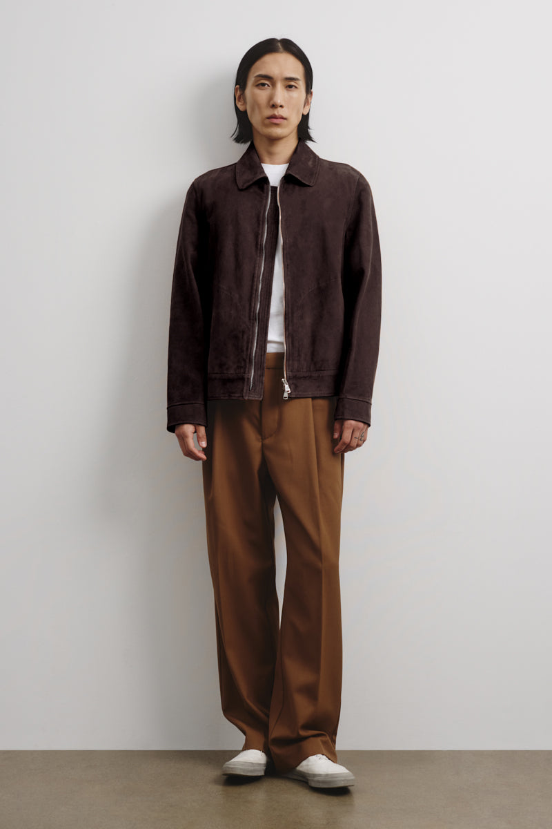 Gordon unlined zip jacket in suede leather. Brown - Caffè