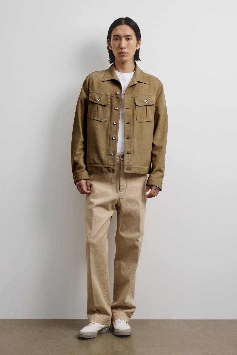 Giubbotto trucker Davis in suede, sfoderato. Verde - Soldier