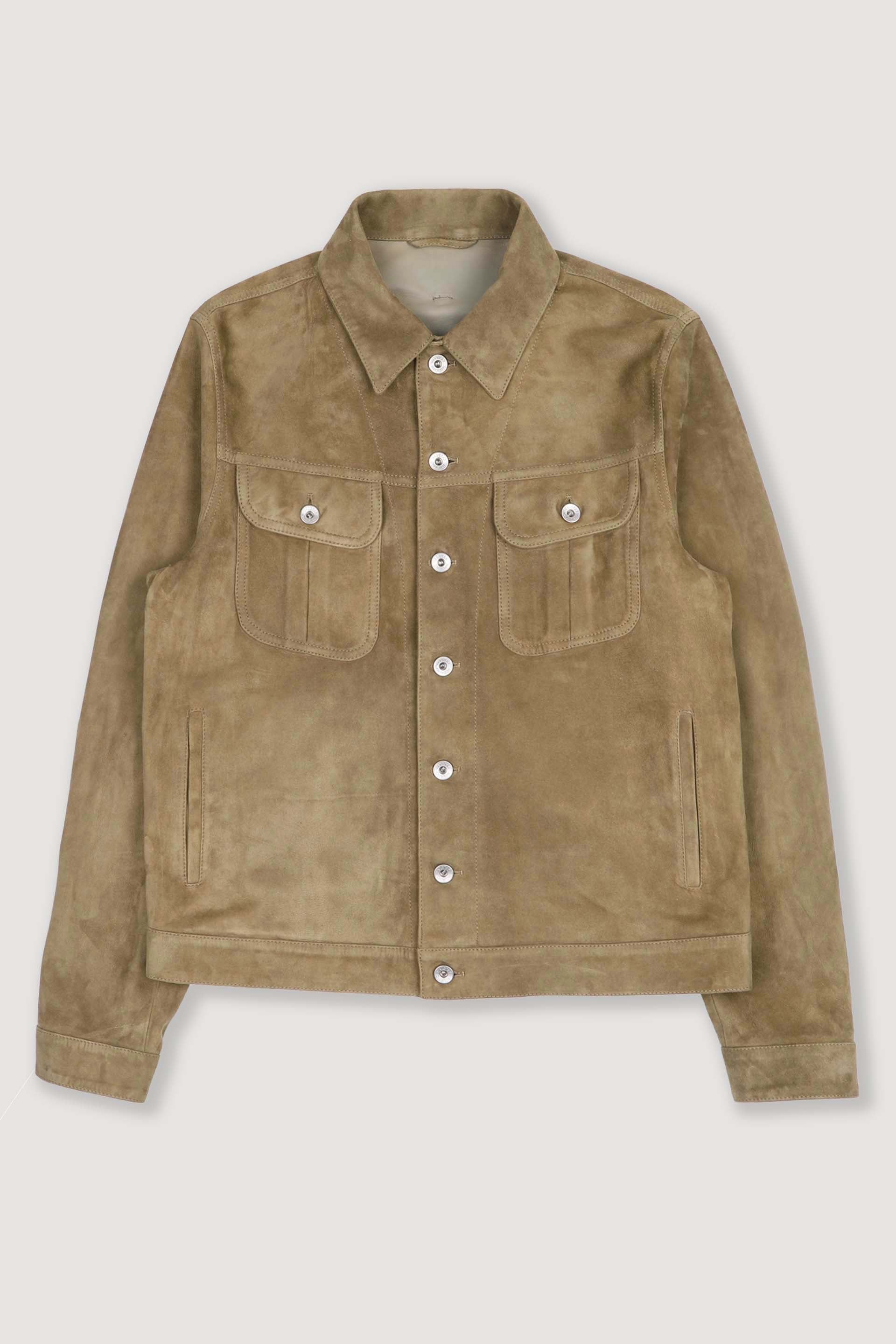 Giubbotto trucker Davis in suede, sfoderato. Verde - Soldier