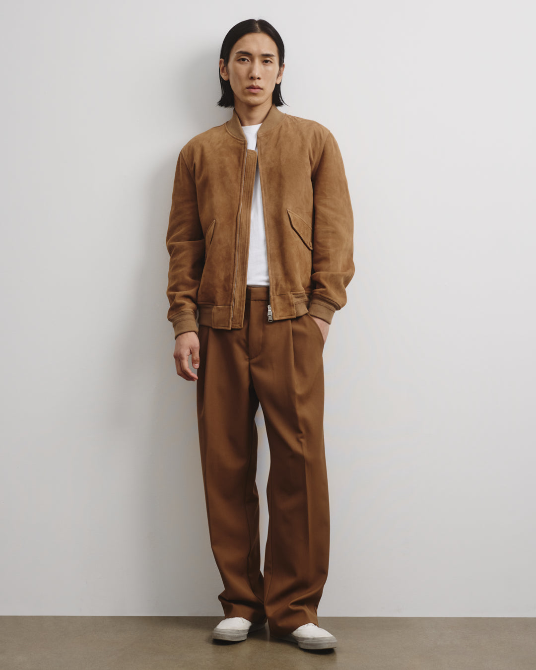Sergent unlined bomber jacket in suede leather. Beige - Arachide