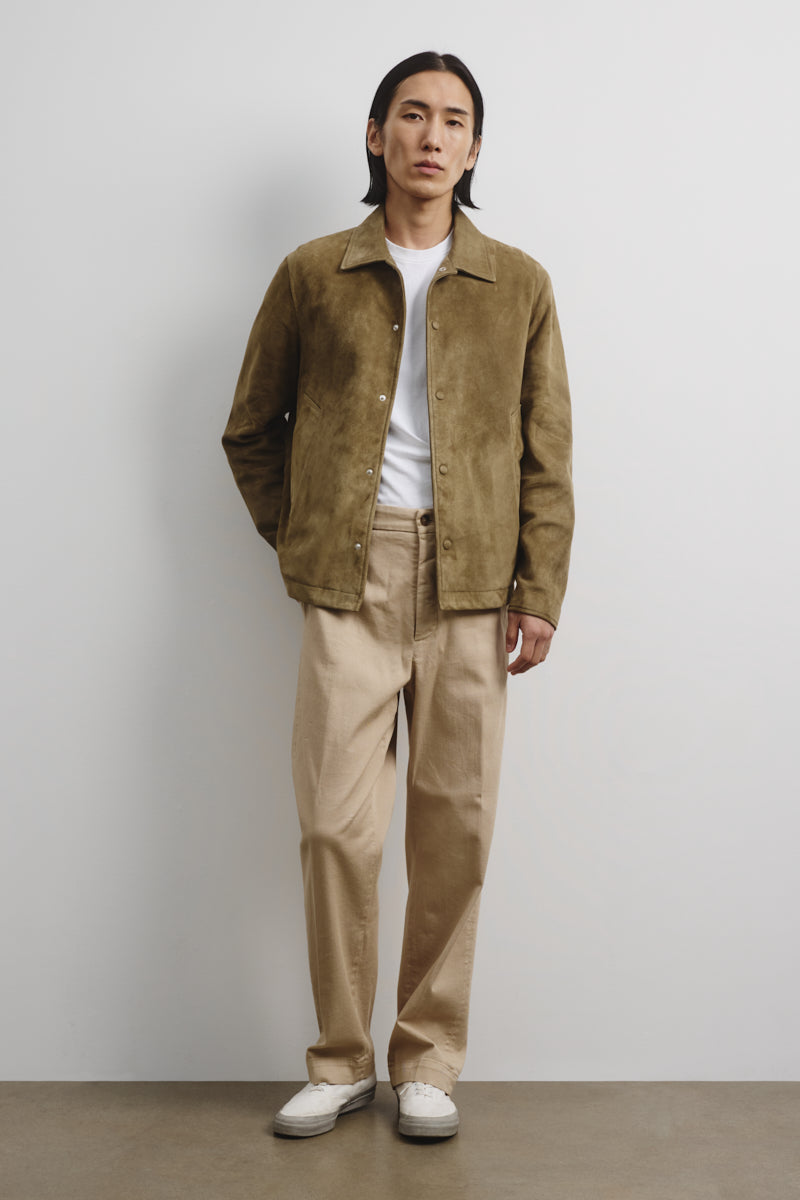 Coach jacket Ted in suede, sfoderata. Verde - Soldier
