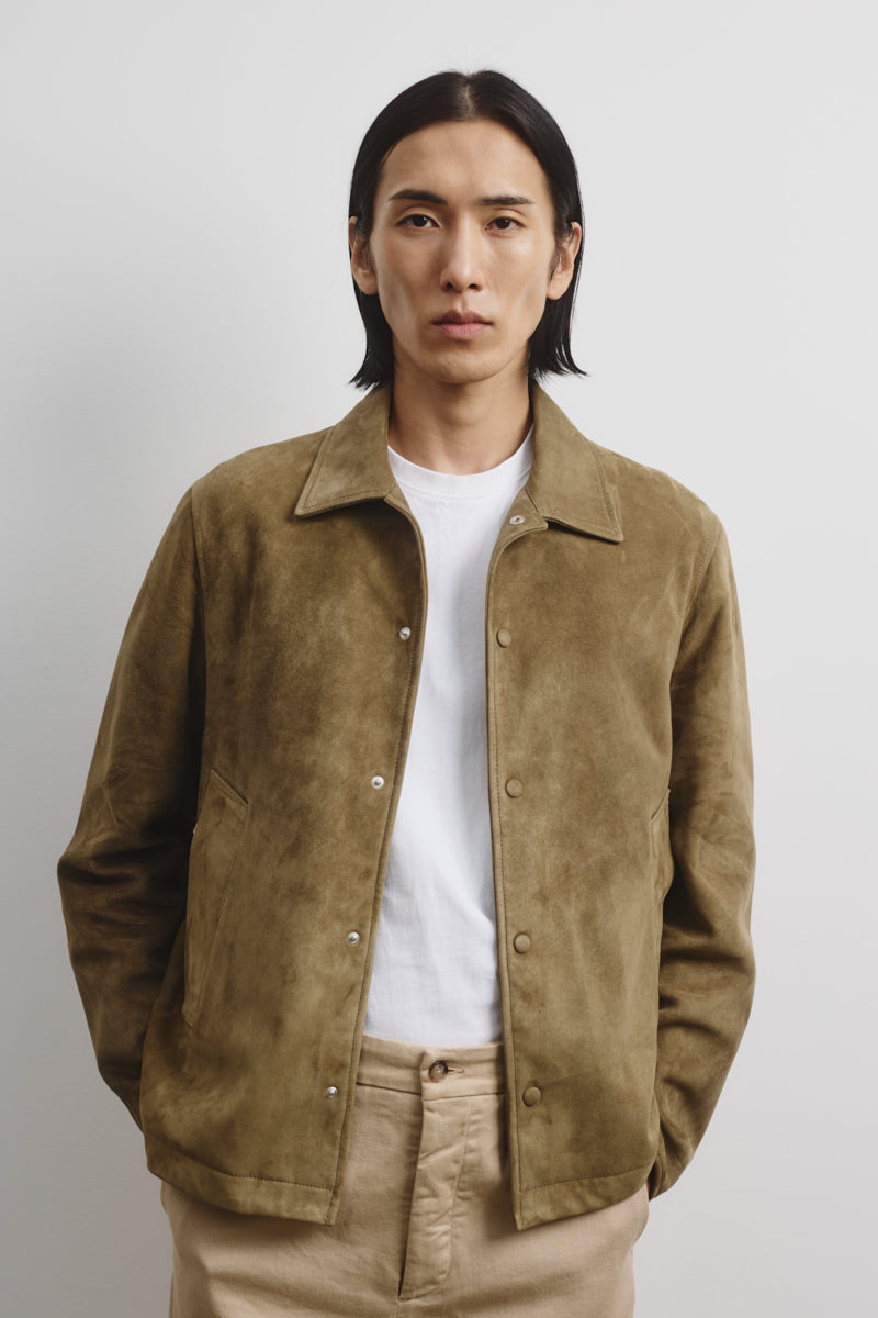 Coach jacket Ted in suede, sfoderata. Verde - Soldier