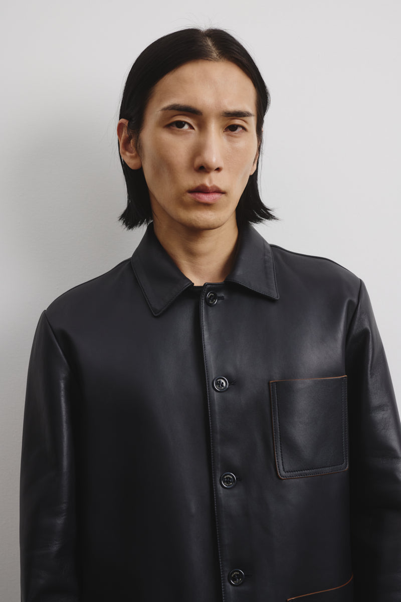 Work jacket Luke in nappa, sfoderata. - Navy blue