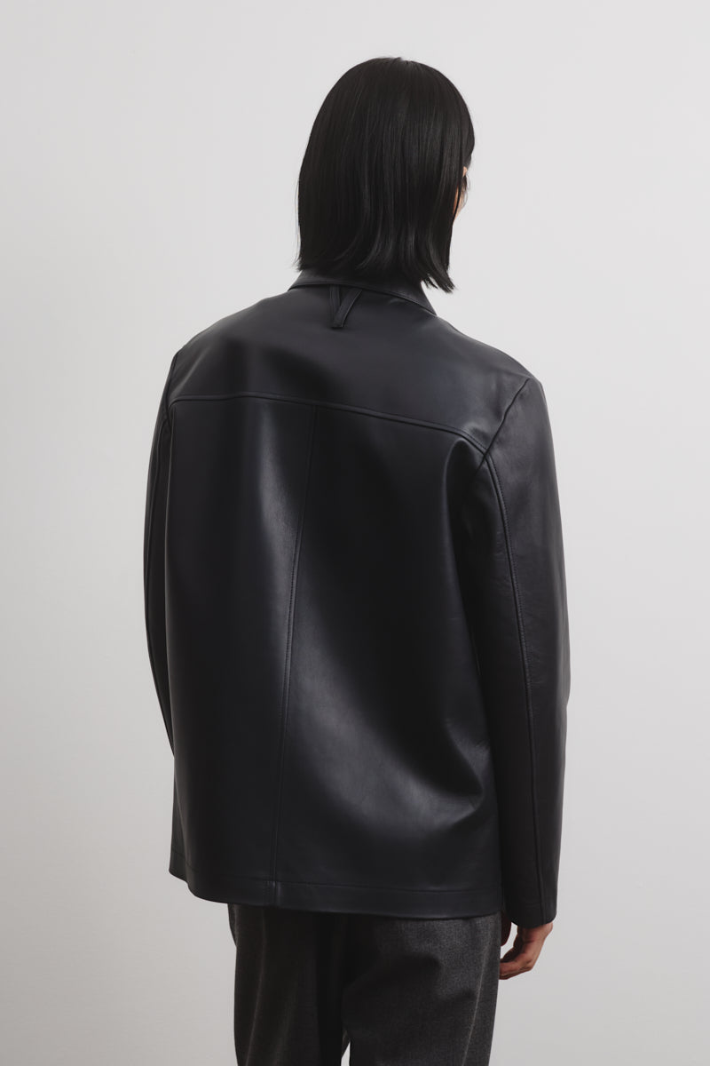 Work jacket Luke in nappa, sfoderata. - Navy blue