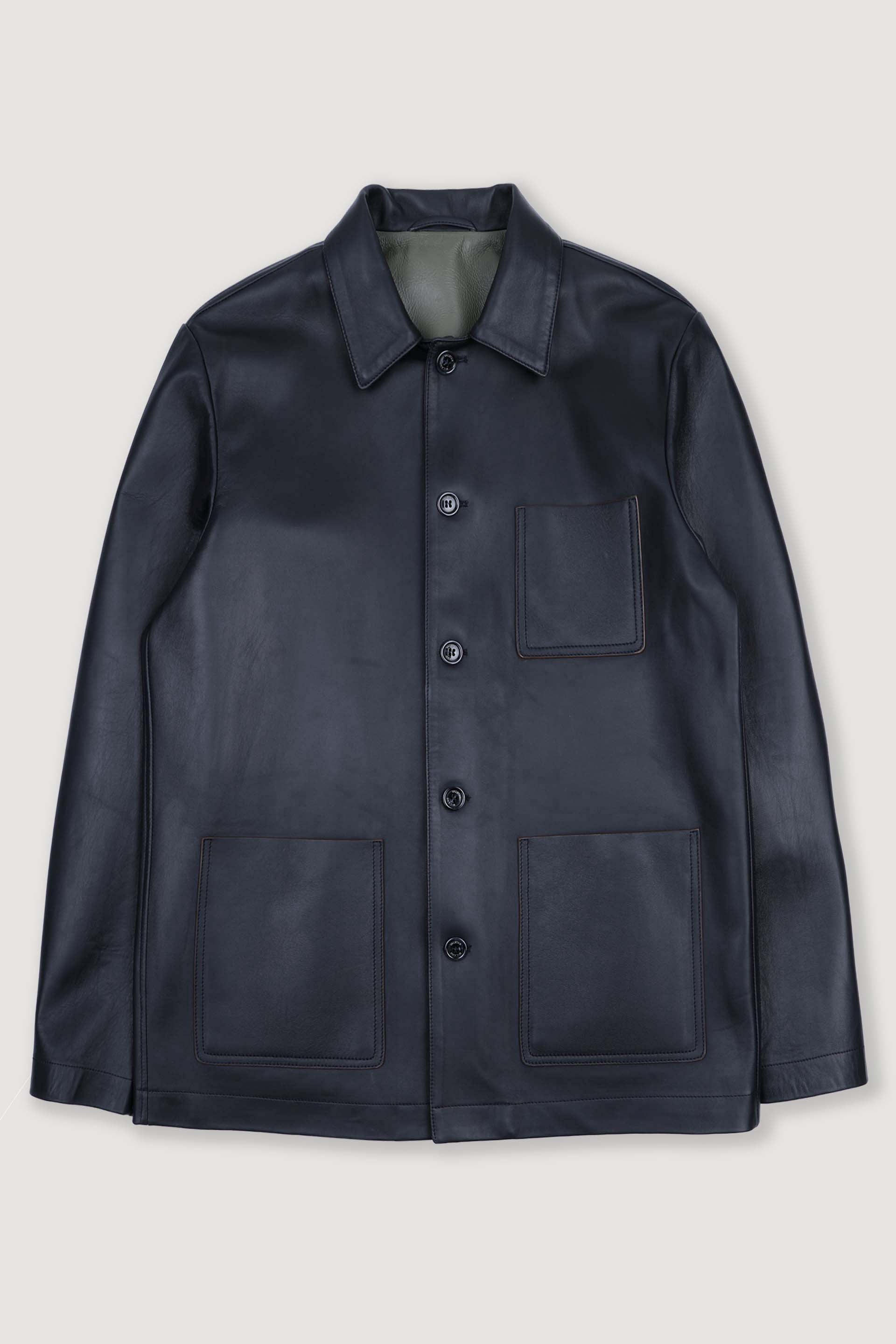 Work jacket Luke in nappa, sfoderata. - Navy blue