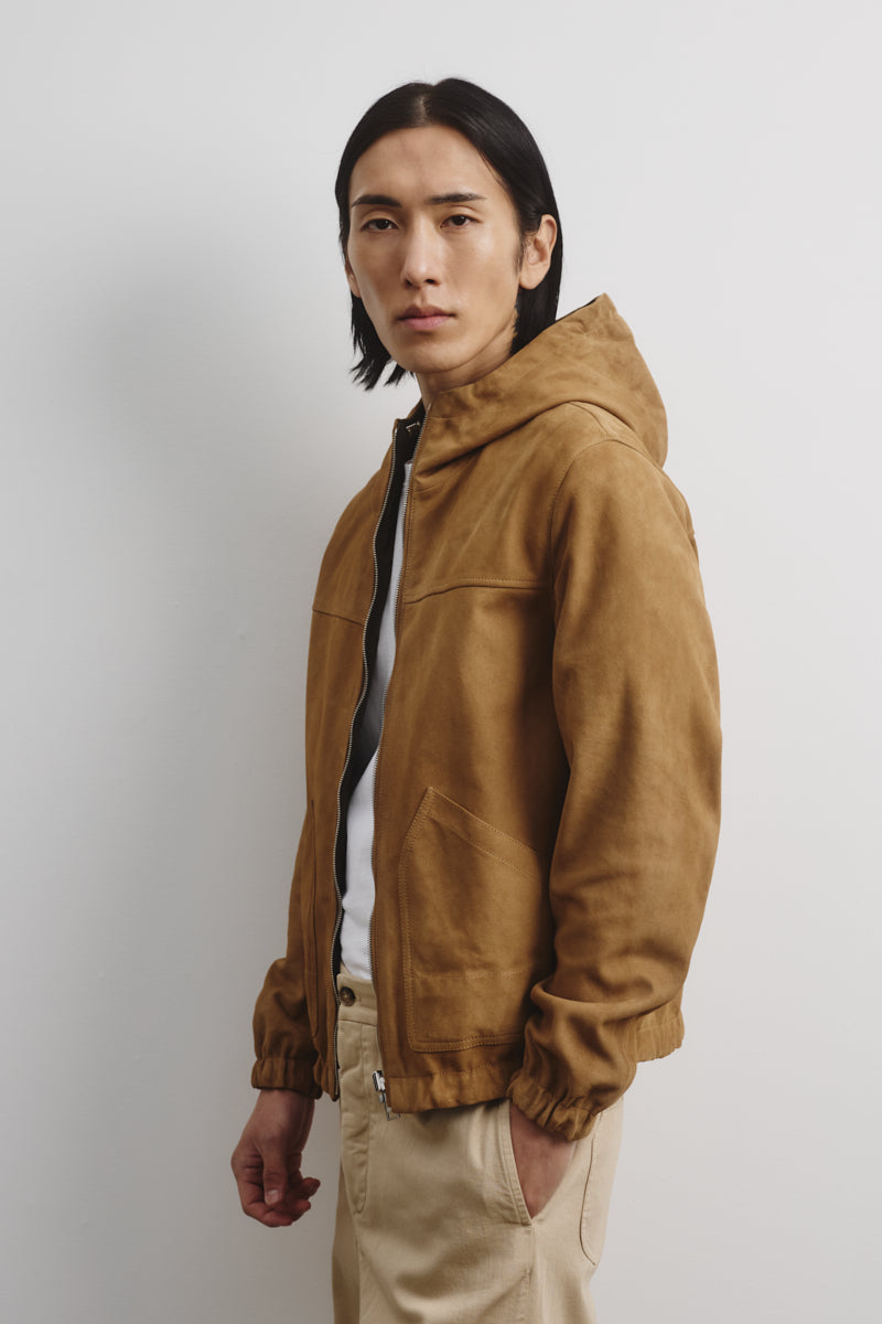 Giubbotto Coyle reversibile con cappuccio in suede e tessuto waterproof. Beige - Arachide/Military