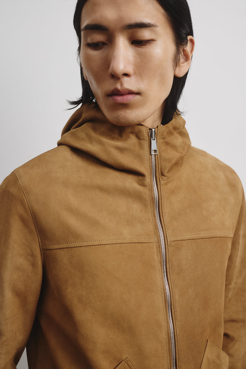 Giubbotto Coyle reversibile con cappuccio in suede e tessuto waterproof. Beige - Arachide/Military