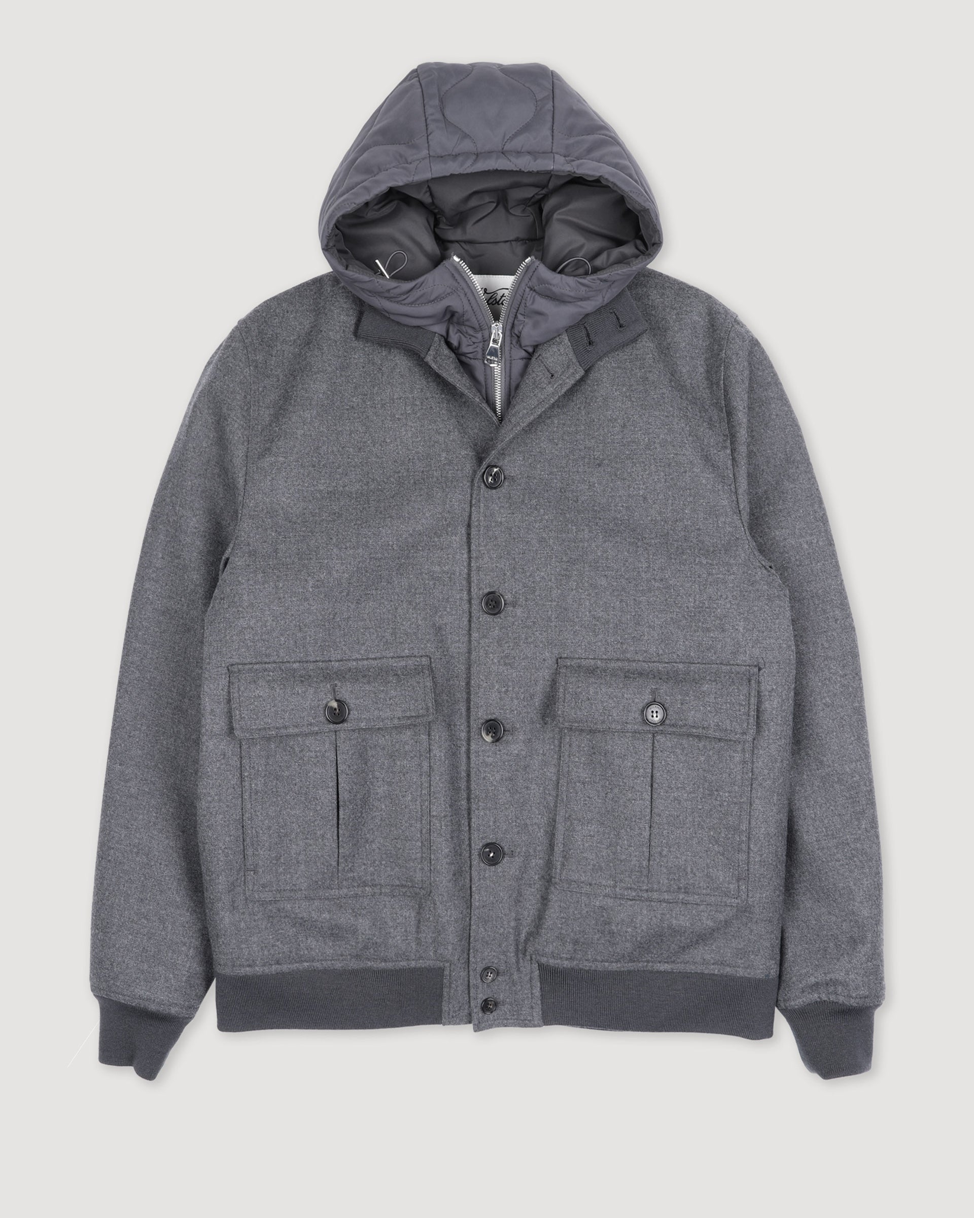Valstarino jacket in water-repellent wool flannel with a detachable in