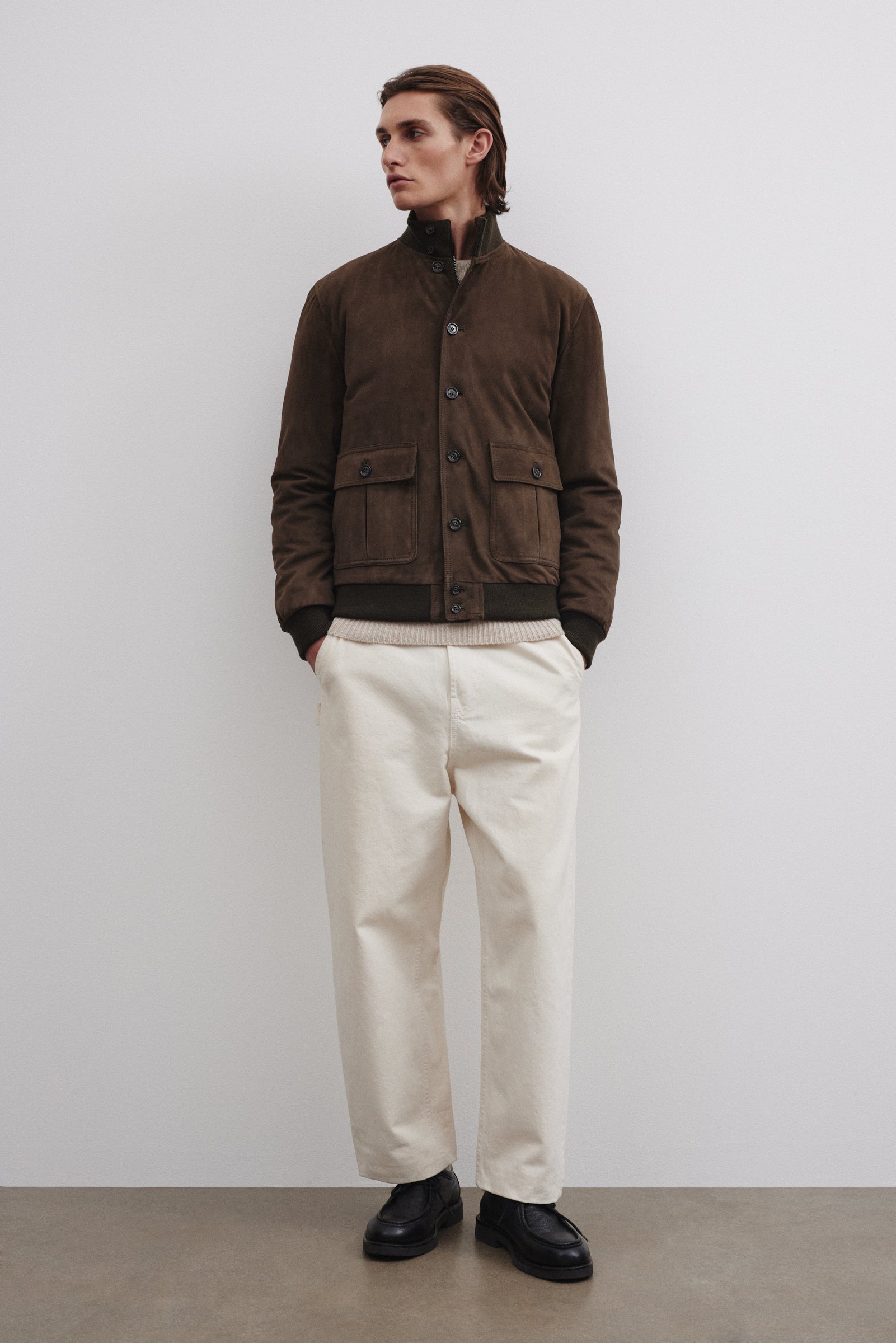 Goose down padded Valstarino in suede leather. Green - Muschio