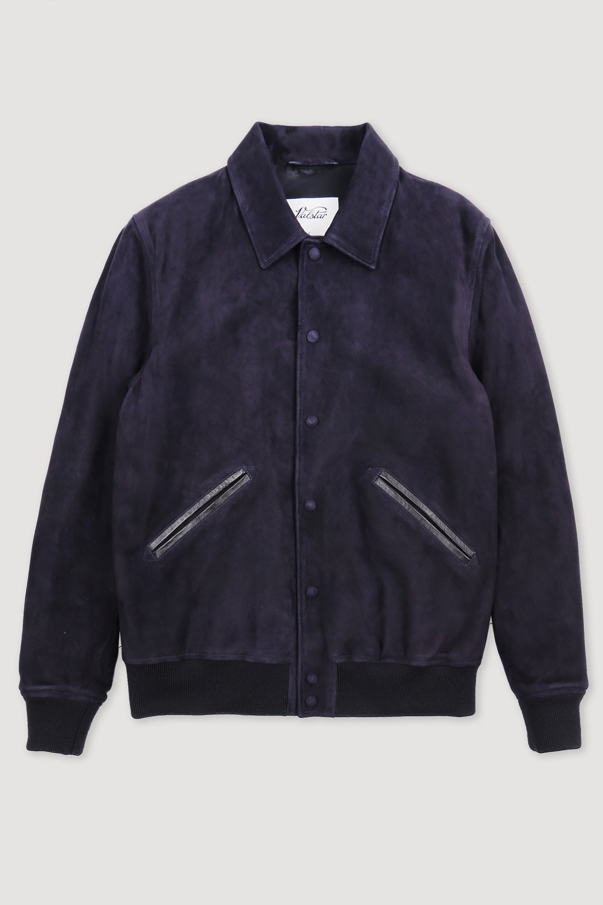 Padded Varsity jacket in suede with nappa leather details. - Dark blue