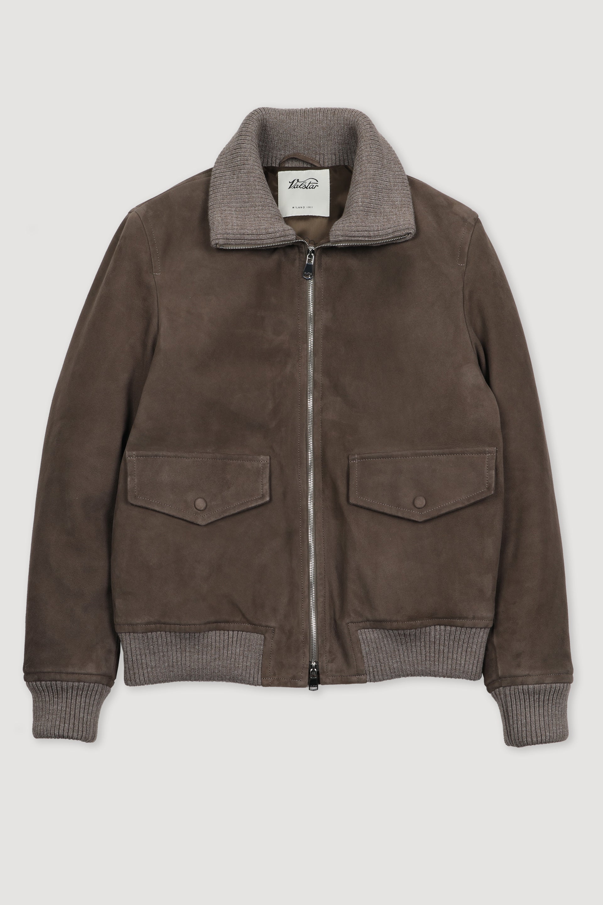 Padded bomber jacket in suede leather. Brown - Roccia