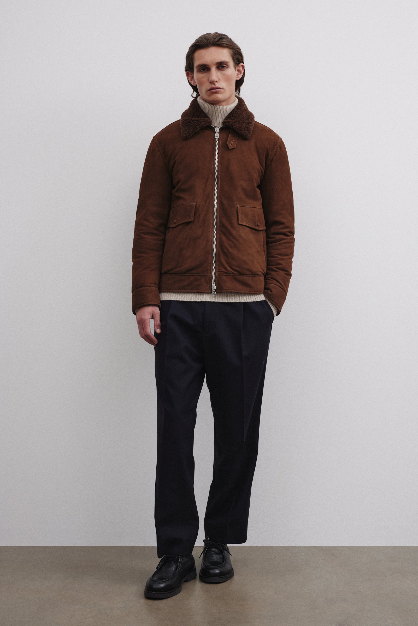 Thomas jacket in suede with goose down padding. Brown - Sesamo