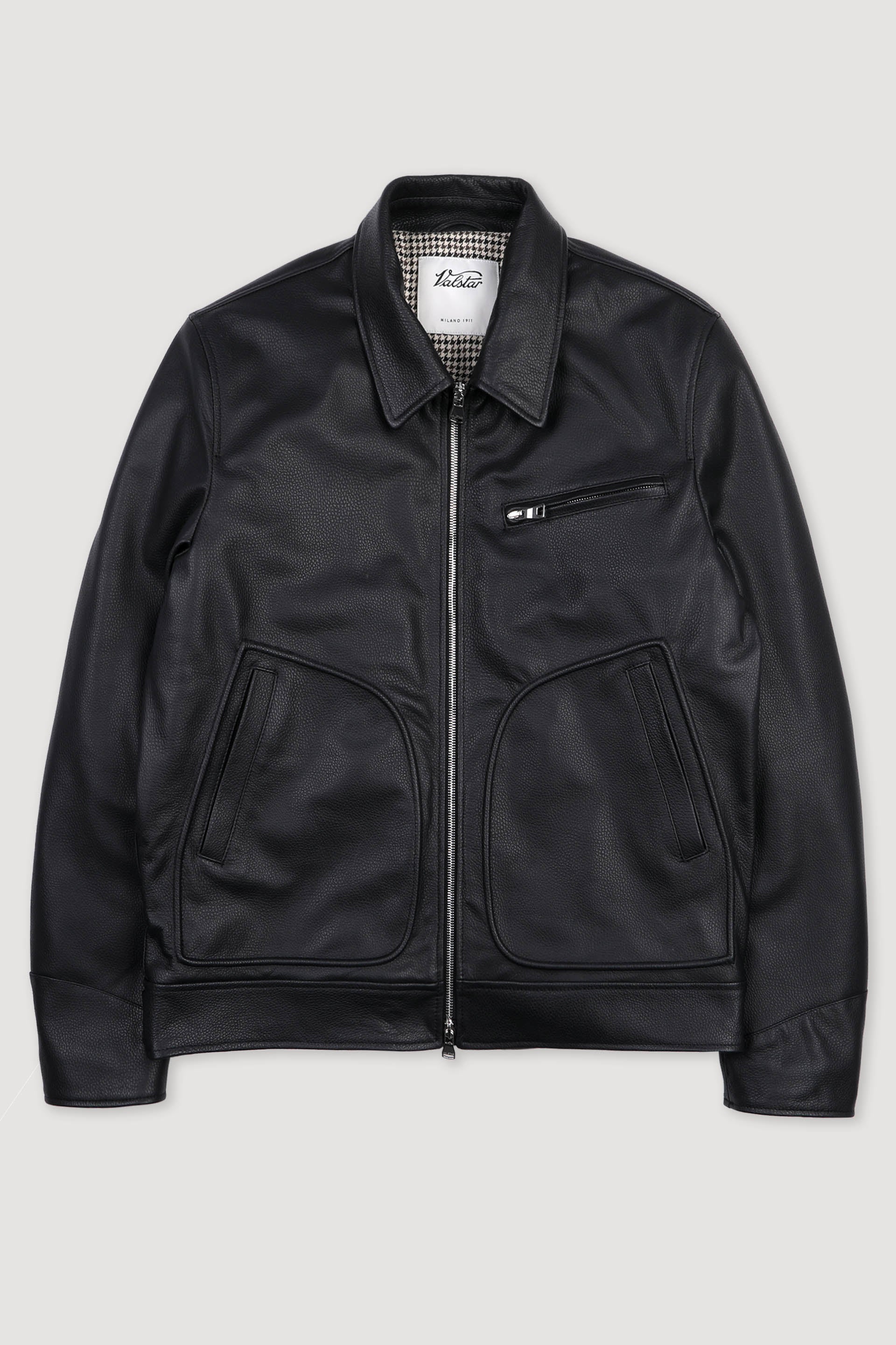 Lined biker jacket in grain nappa leather. - Black