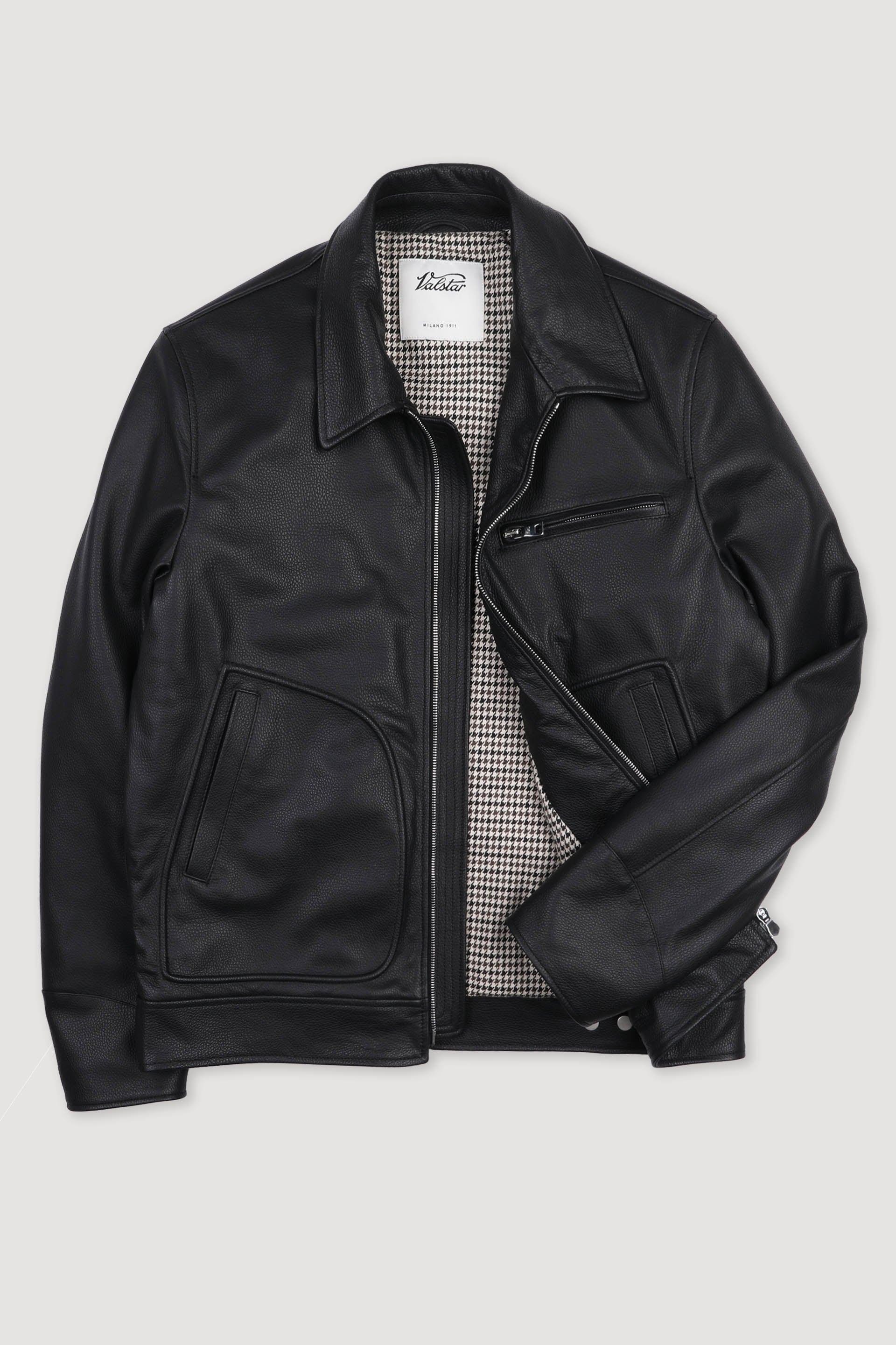 GIUBBOTTO BIKER CON ZIP IMBOTTITO, NAPPA STAMPATA - Black